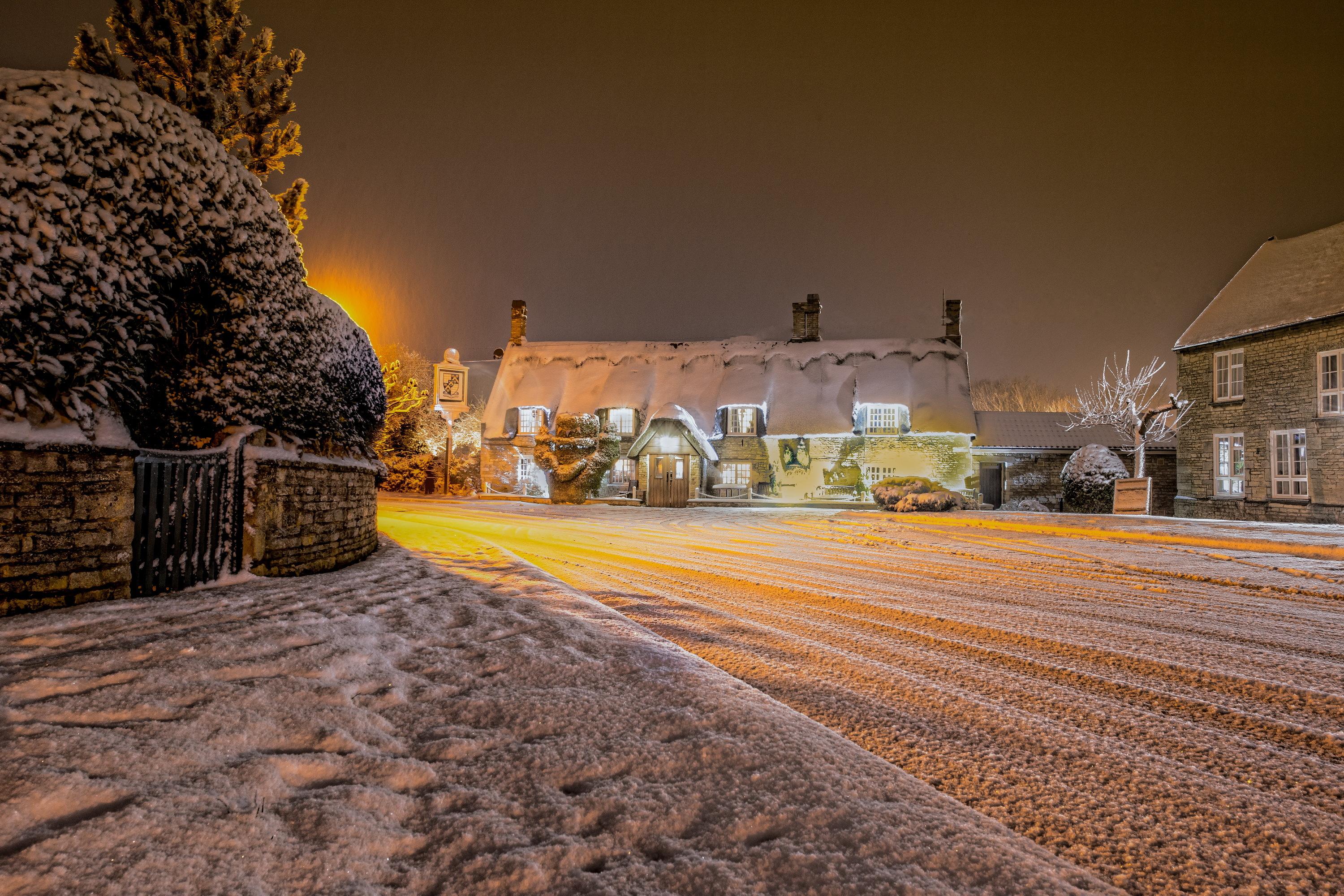 3000x2000 English Village after Snowstorm HD Wallpaper