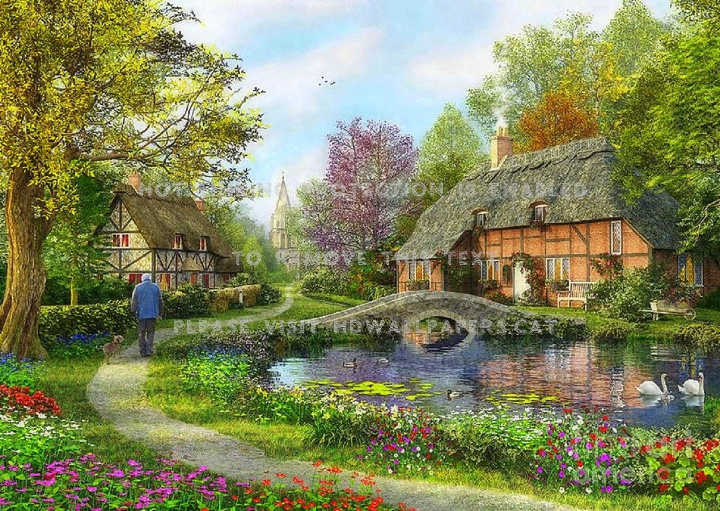 1450x1030 English Cottage Flowers Gardens Lakes In Bridges And Lakes