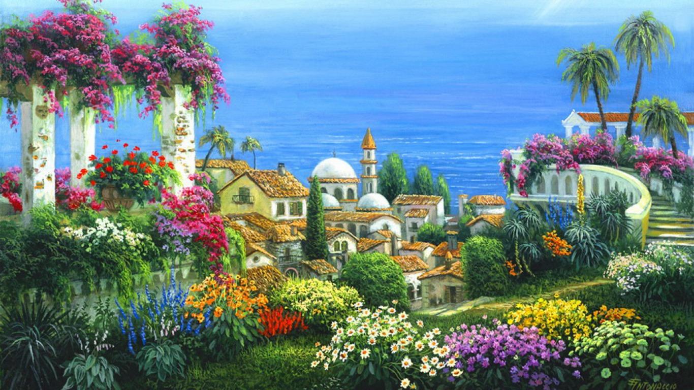 1366x768 Seaside Village Bakgrund and Bakgrundx768