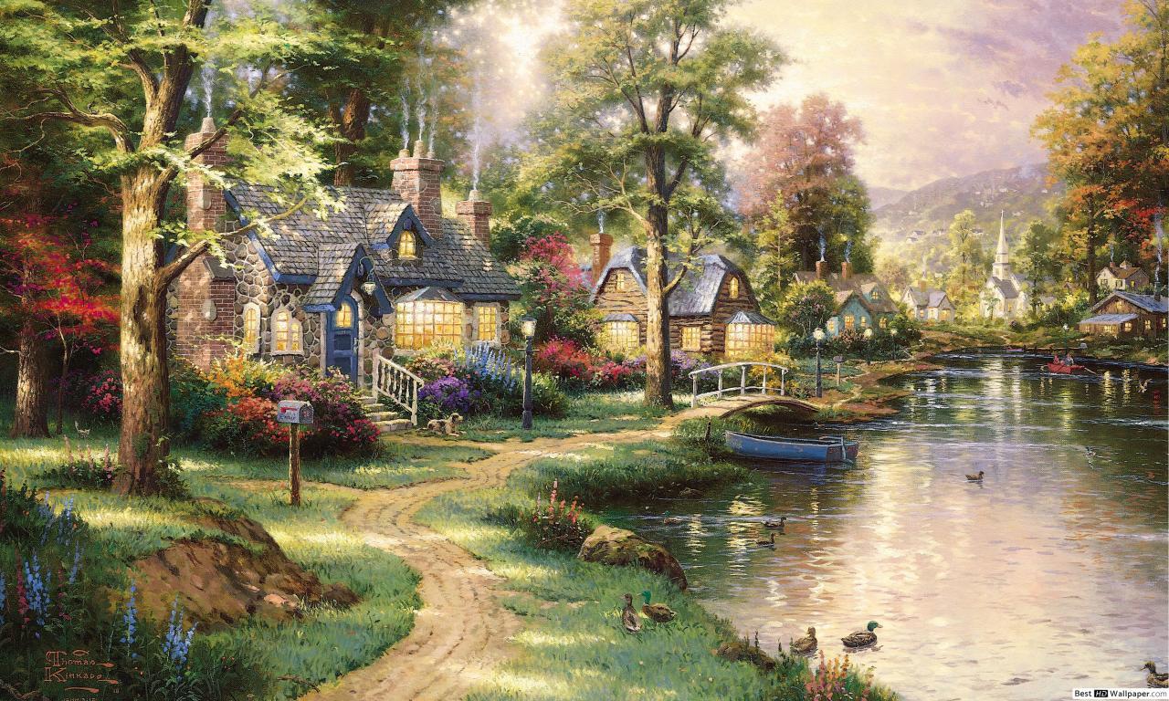 1280x768 River Village HD wallpaper download
