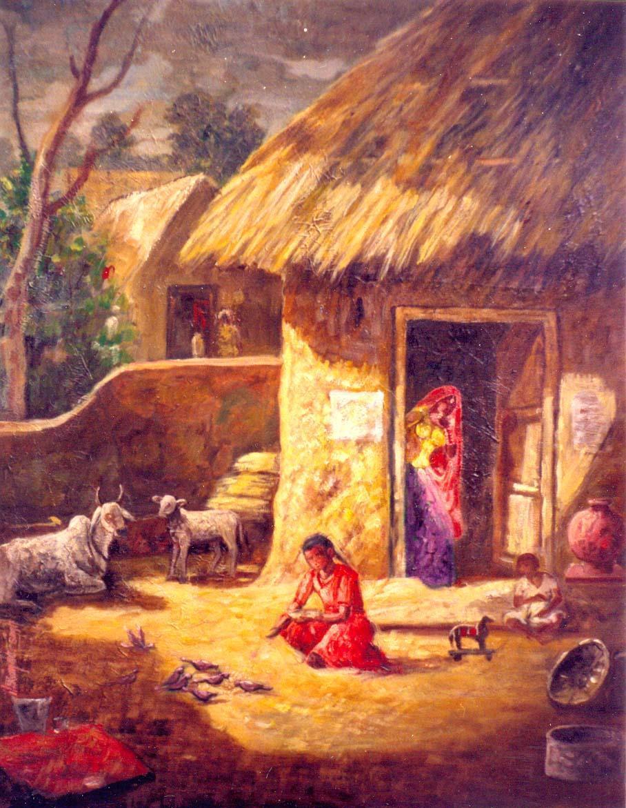 908x1171 Indian Village House Painting HD Wallpaper