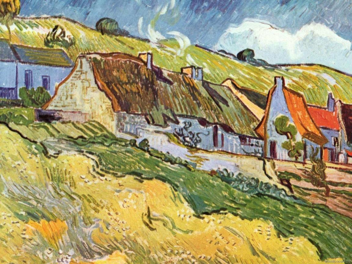 1152x864 Painting of Vincent Van Gogh village Desktop wallpaper 1152x864