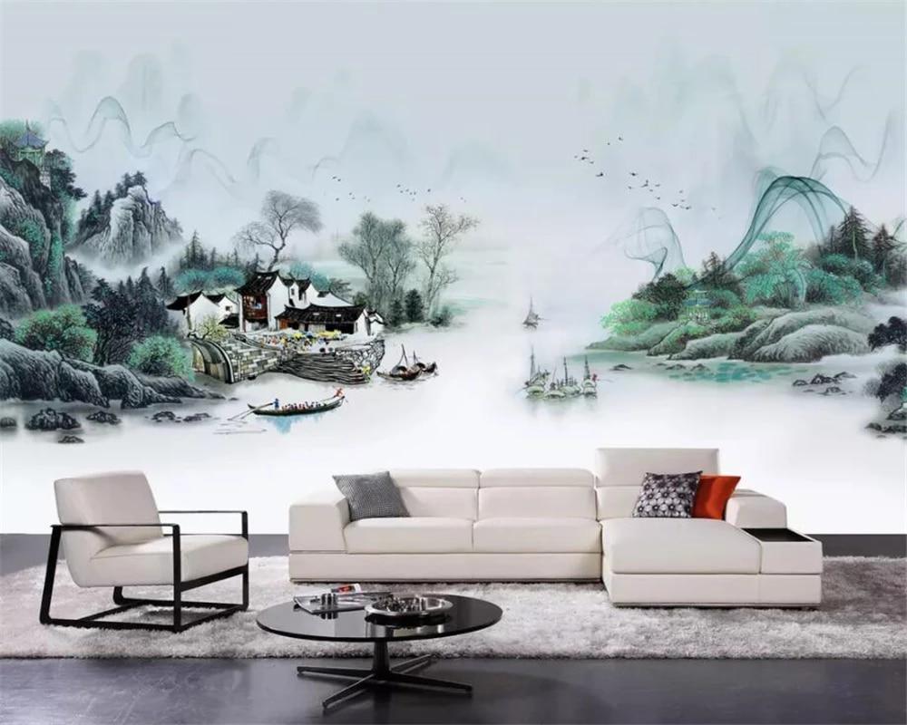 1000x800 Beibehang Custom wallpaper Chinese fishing village ink landscape painting TV background wall home decoration mural 3D wallpaper. Wallpaper