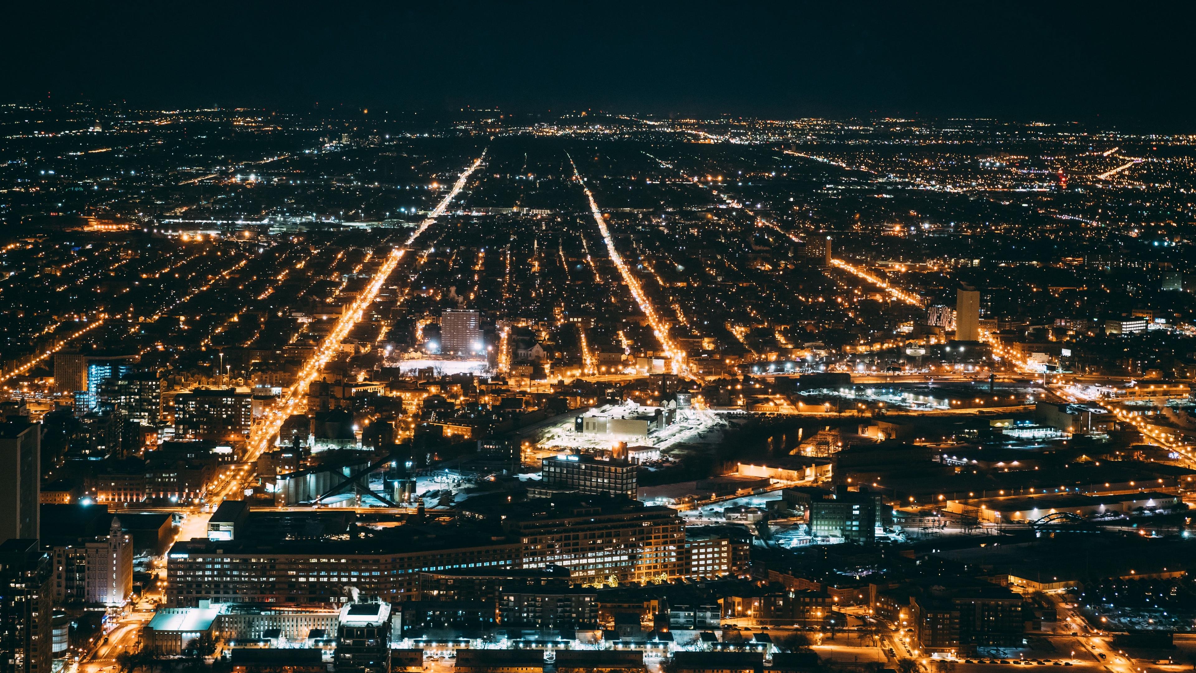 3840x2160 Night City City Lights Aerial View Overview Chicago City 3840x2160 UHD Wallpaper. Walldump HD and UHD Wallpaper