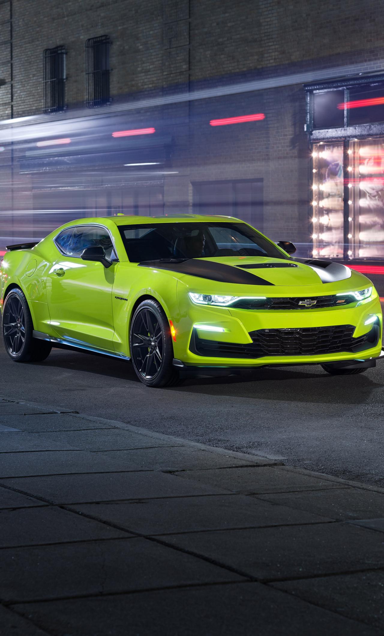 1280x2120 Download Green, Chevrolet Camaro SS, motion blur wallpaper, 1280x iPhone 6 Plus