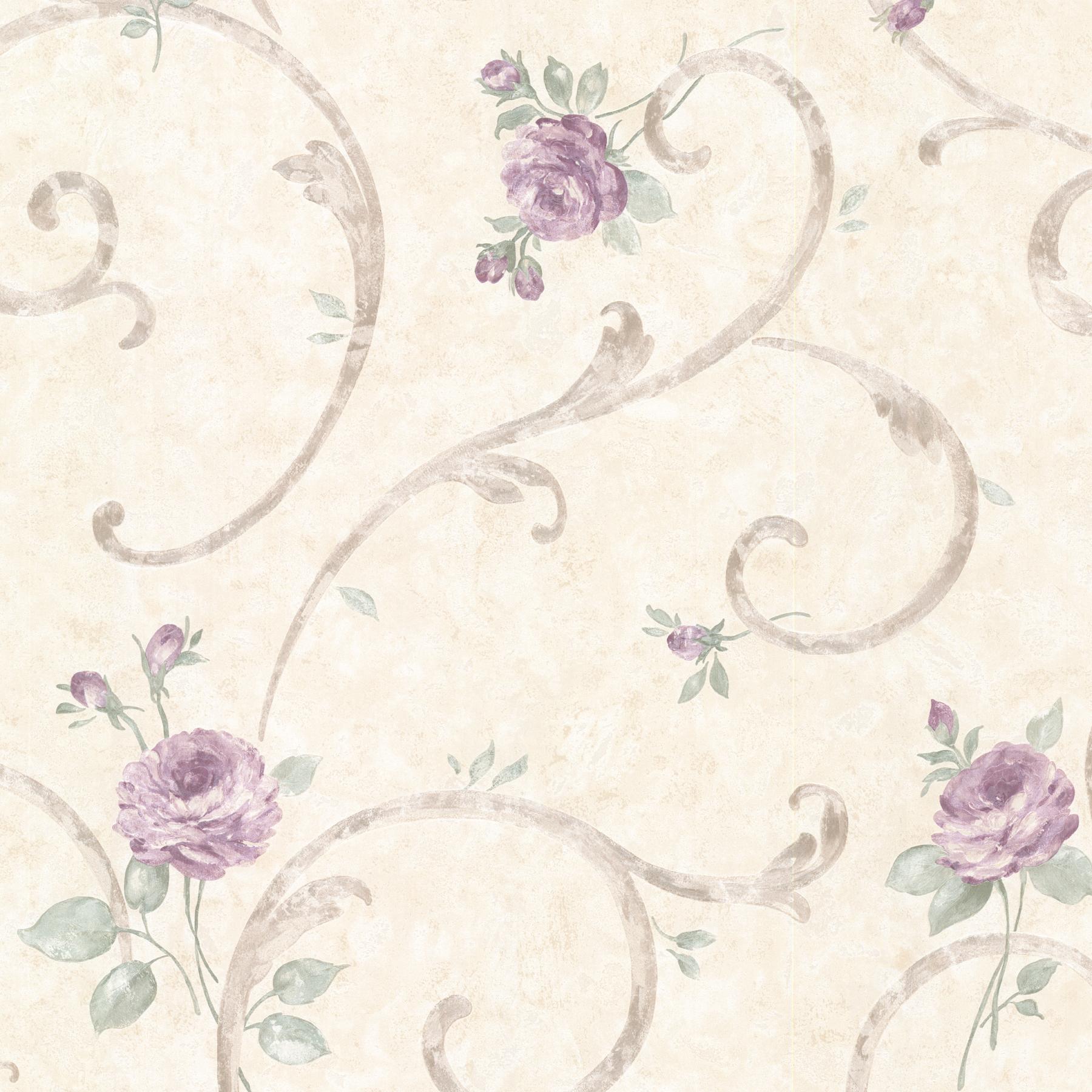 1800x1800 Columbia Paints. Lotus Lavender Floral Scroll Wallpaper