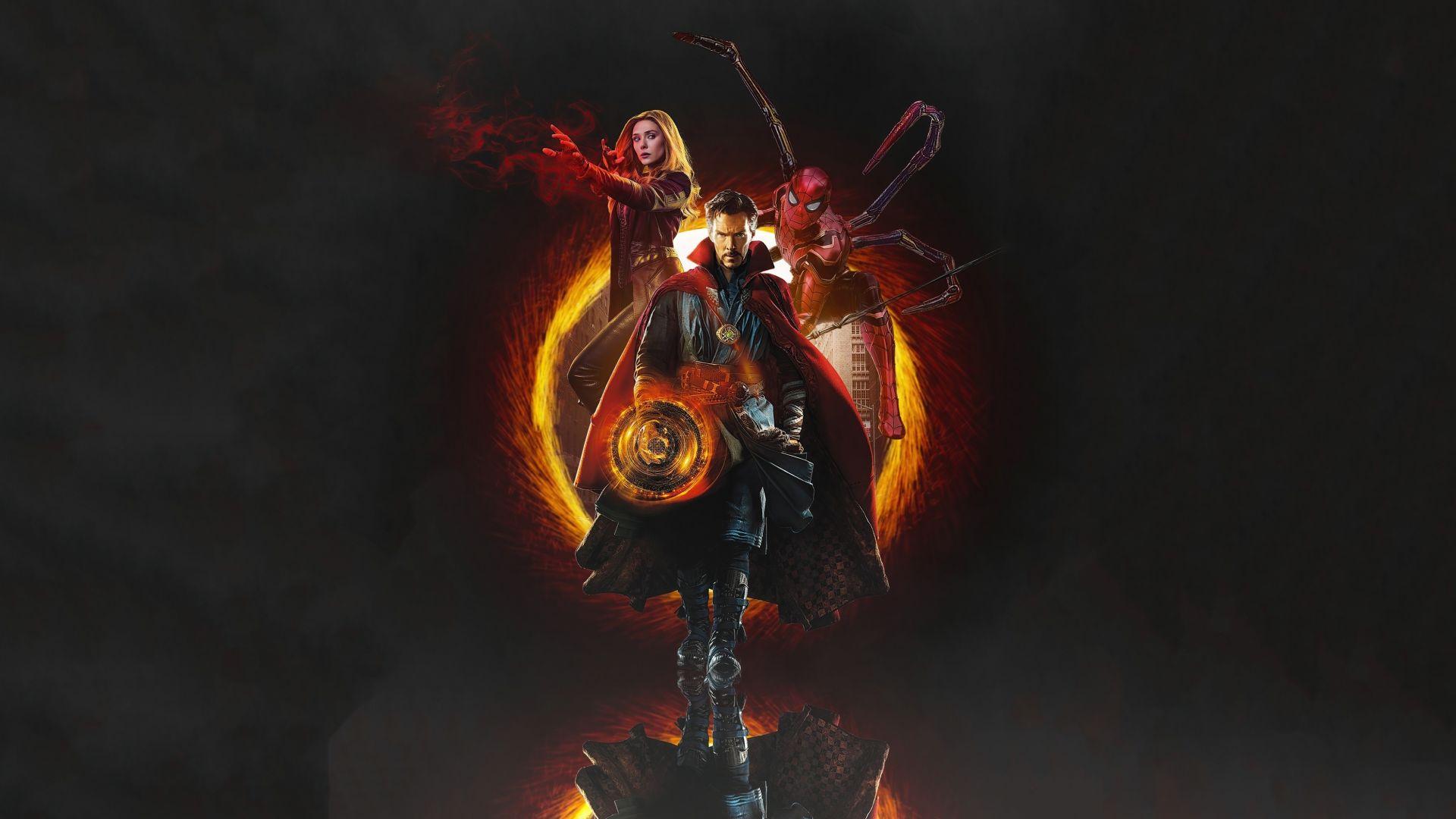 1920x1080 Desktop Wallpaper Doctor Strange, Wanda & Spider Man, Marvel Heroes, Fan Art, HD Image, Picture, Background, 158b1a