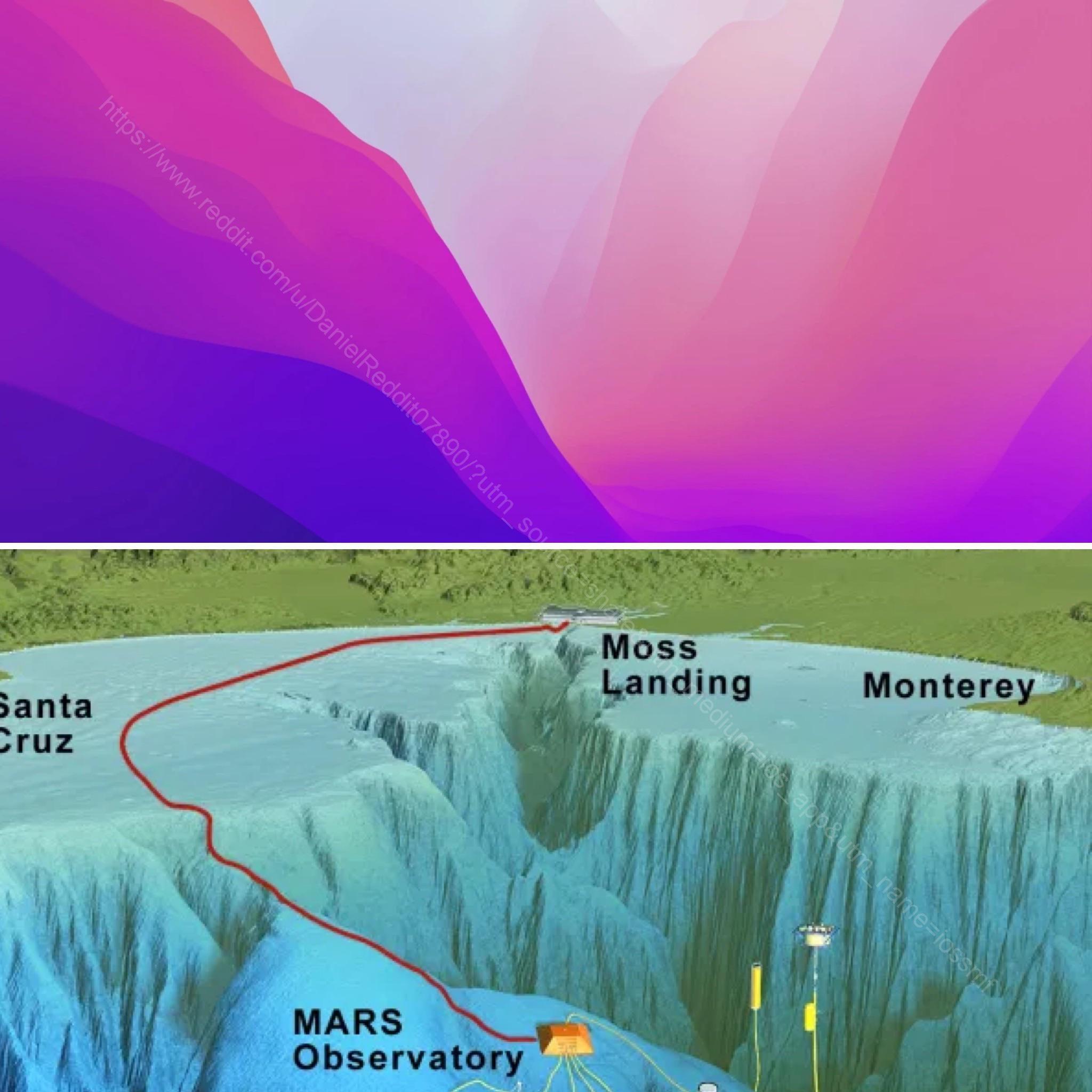 2048x2048 A curiosity about the main wallpaper of MacOS Monterey: this is a graphic illustration based on the real underwater canyon located in the depths of Monterey Bay in California. In fact, it