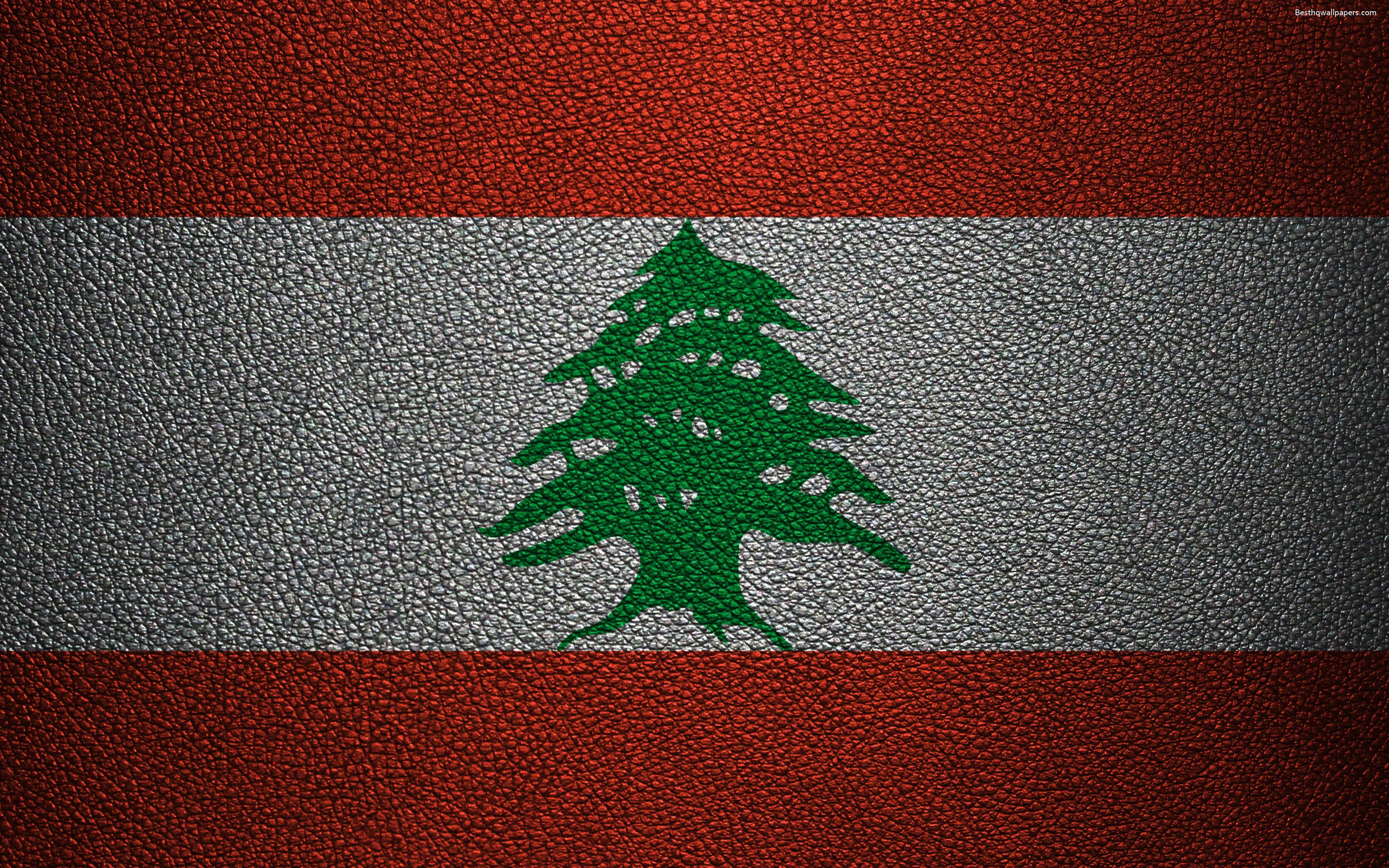 3840x2400 Download wallpaper Flag of Lebanon, 4K, leather texture, Lebanese