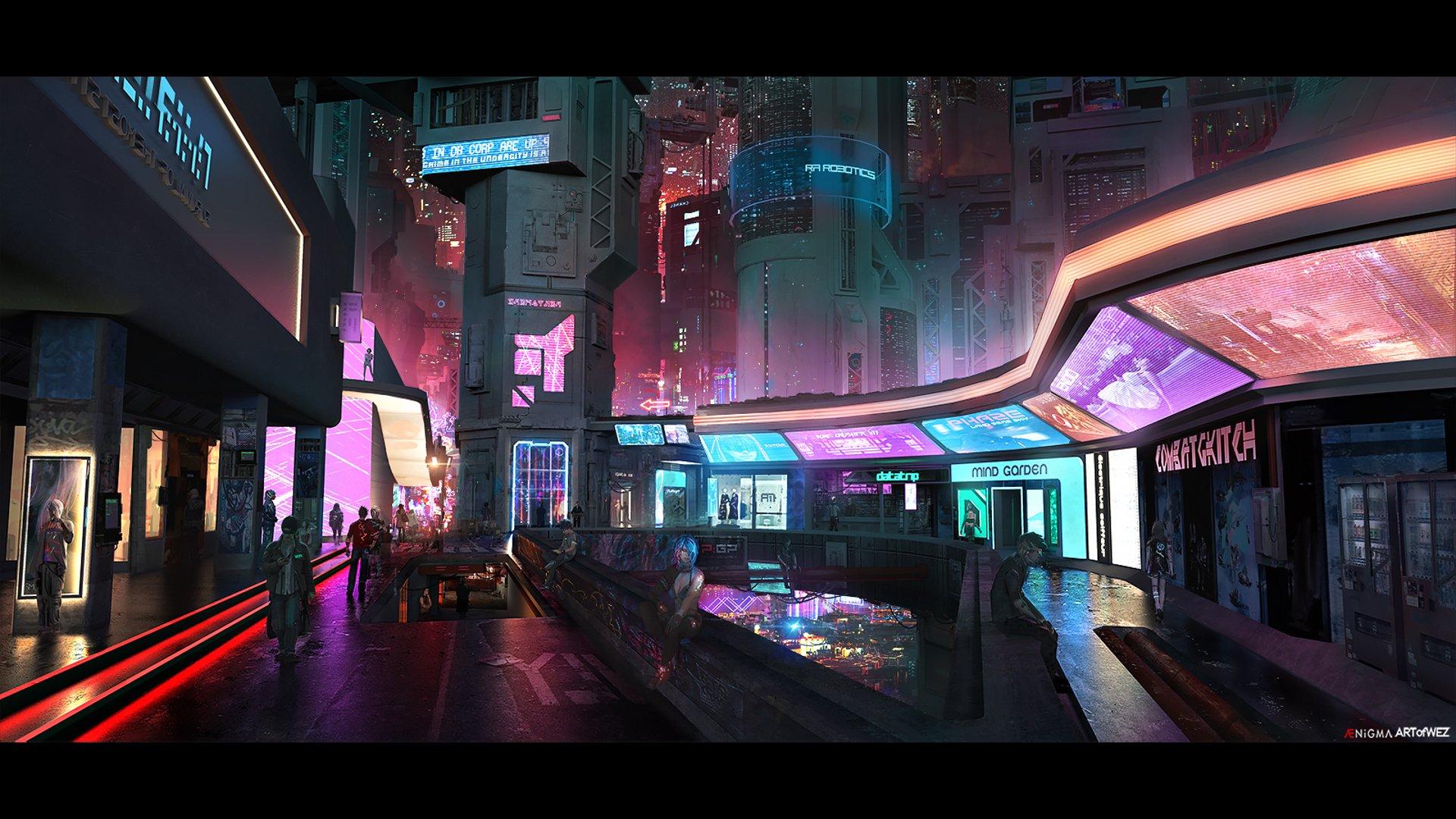 1920x1080 The Neon District at Night HD Wallpaper