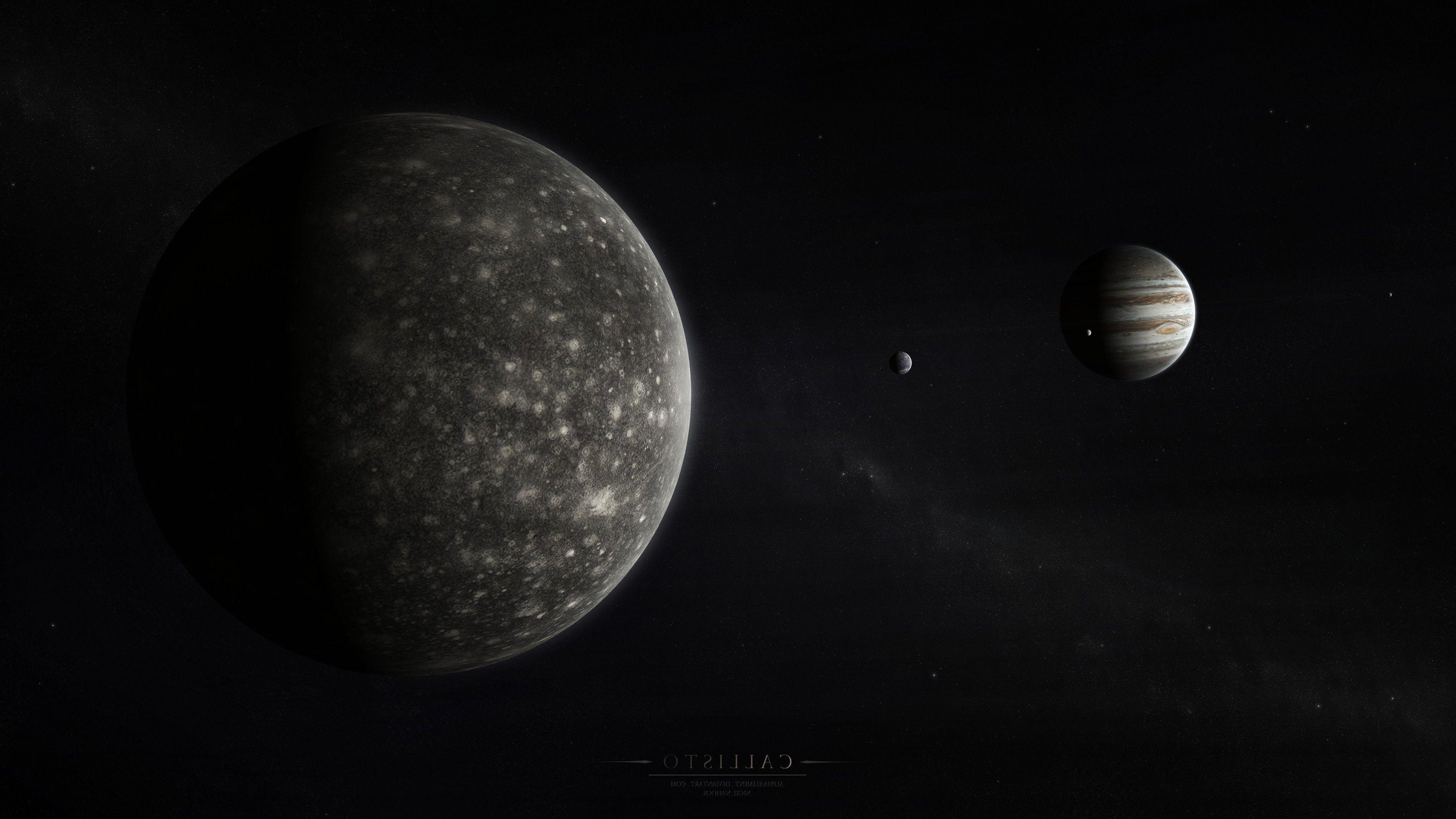 3840x2160 space, Planet, Moon, Stars, Jupiter, Callisto Wallpaper HD