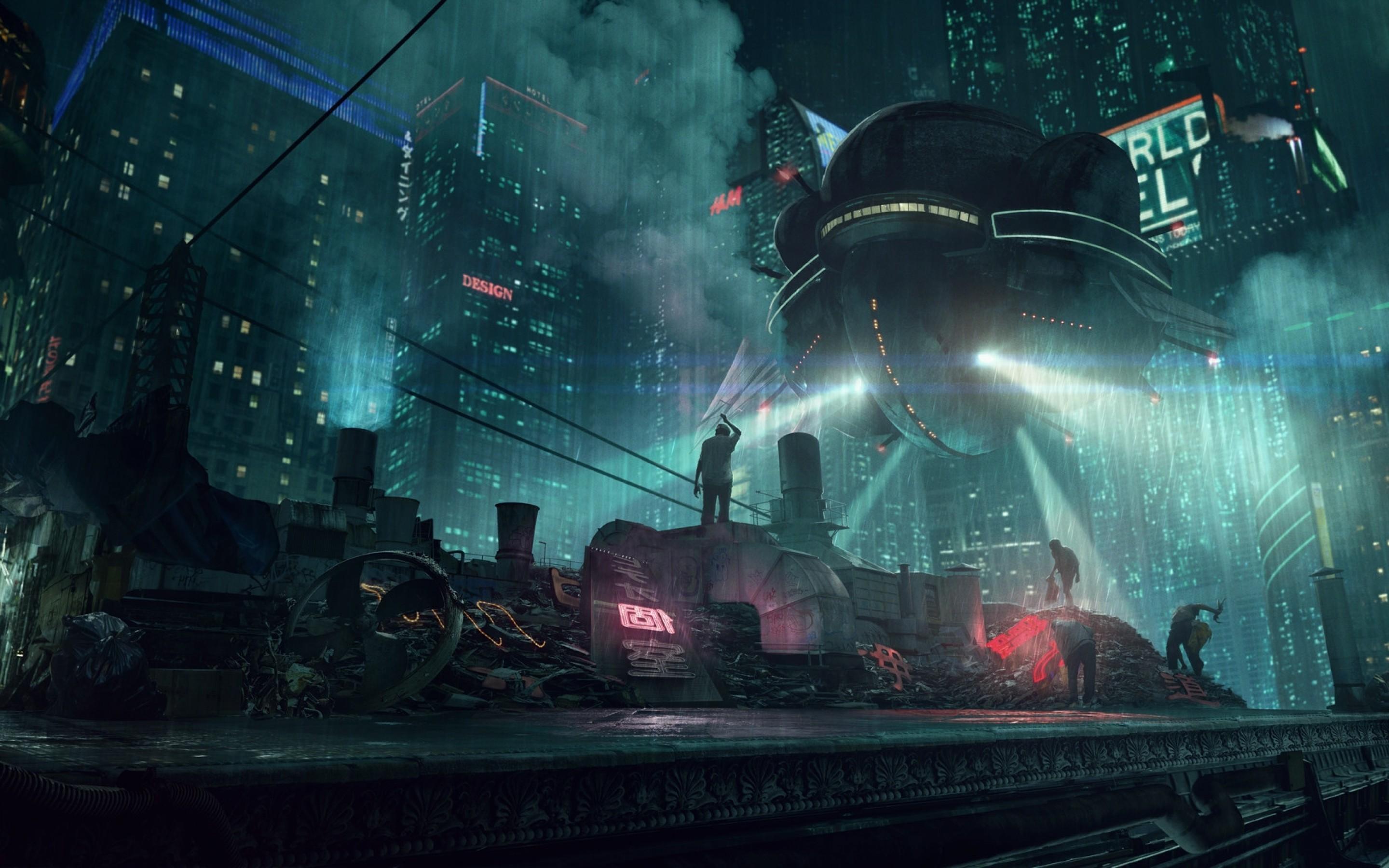 2880x1800 Download 2880x1800 Cyberpunk, Fantasy World, Sci Fi, Raining, Futuristic, Night, Neon Wallpaper For MacBook Pro 15 Inch