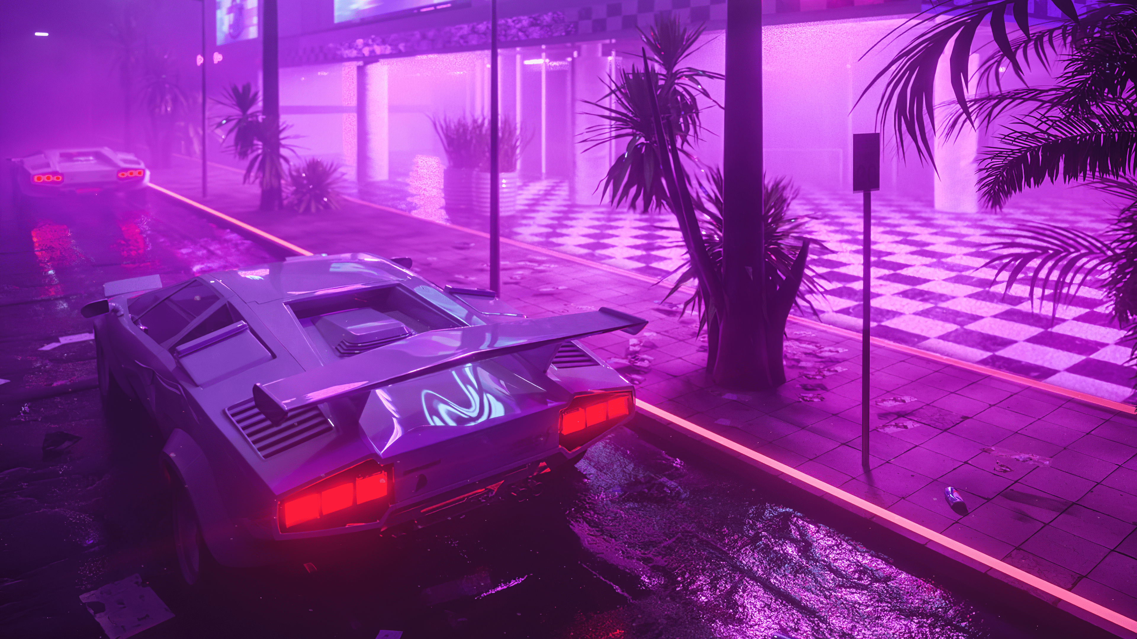 3840x2160 Download 3840x2160 Cyberpunk City, Neon Light, Futuristic Car, Glowing Wallpaper for UHD TV