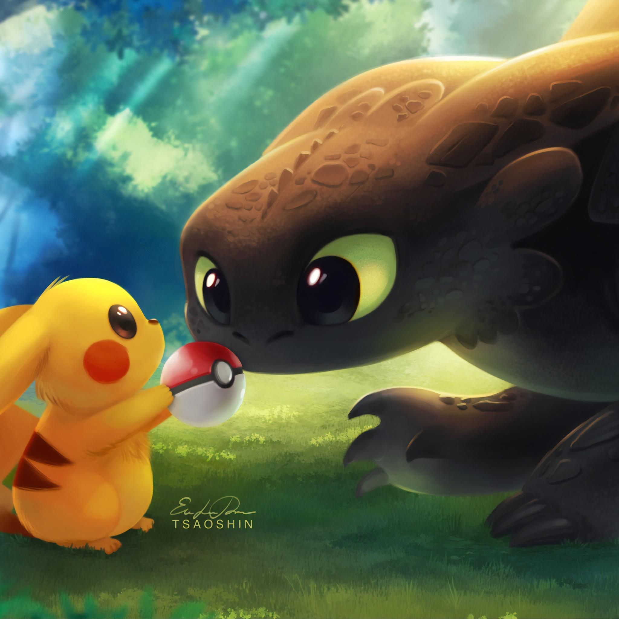 2048x2048 Pikachu With Pokeball Toothless iPad Air HD 4k Wallpaper, Image, Background, Photo and Picture