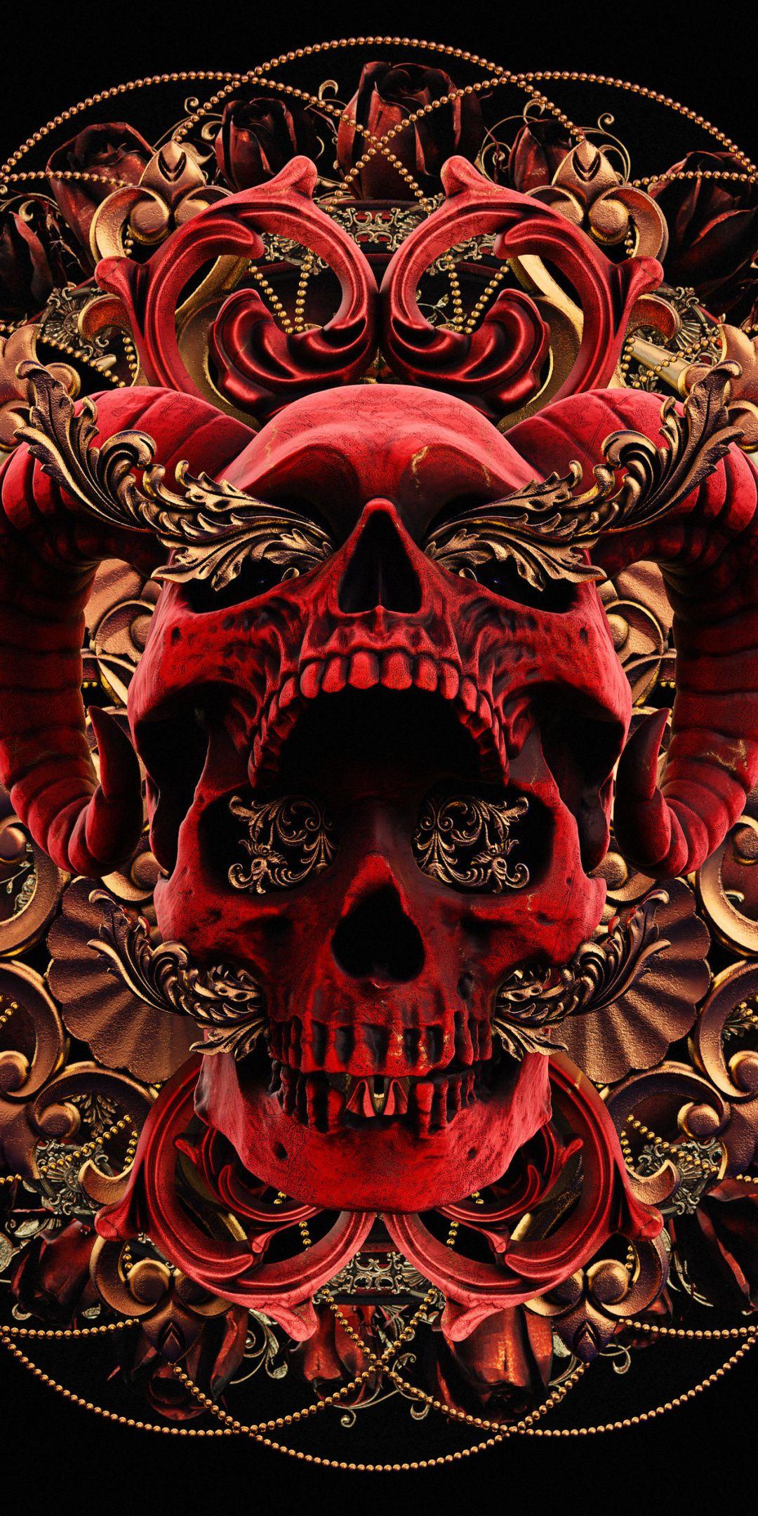 1080x2160 1080p Red And Black Skull Wallpaper