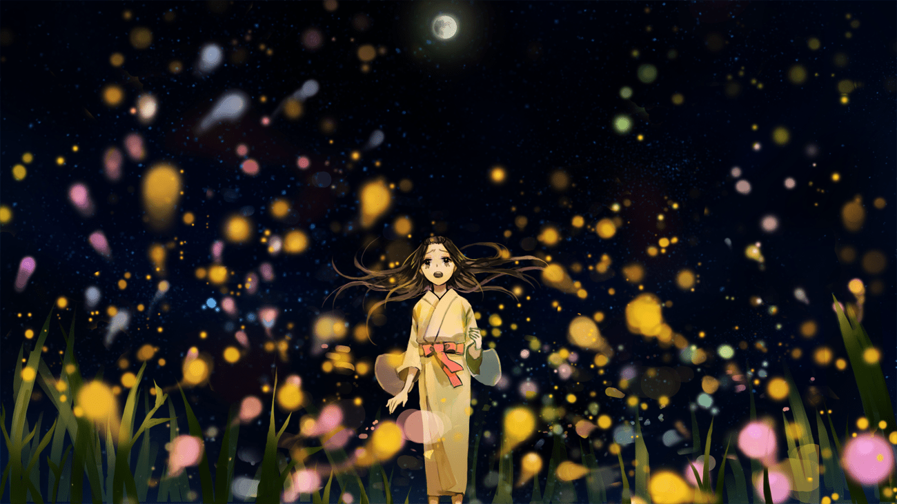 1300x731 animiesme: anime girl with fireflies