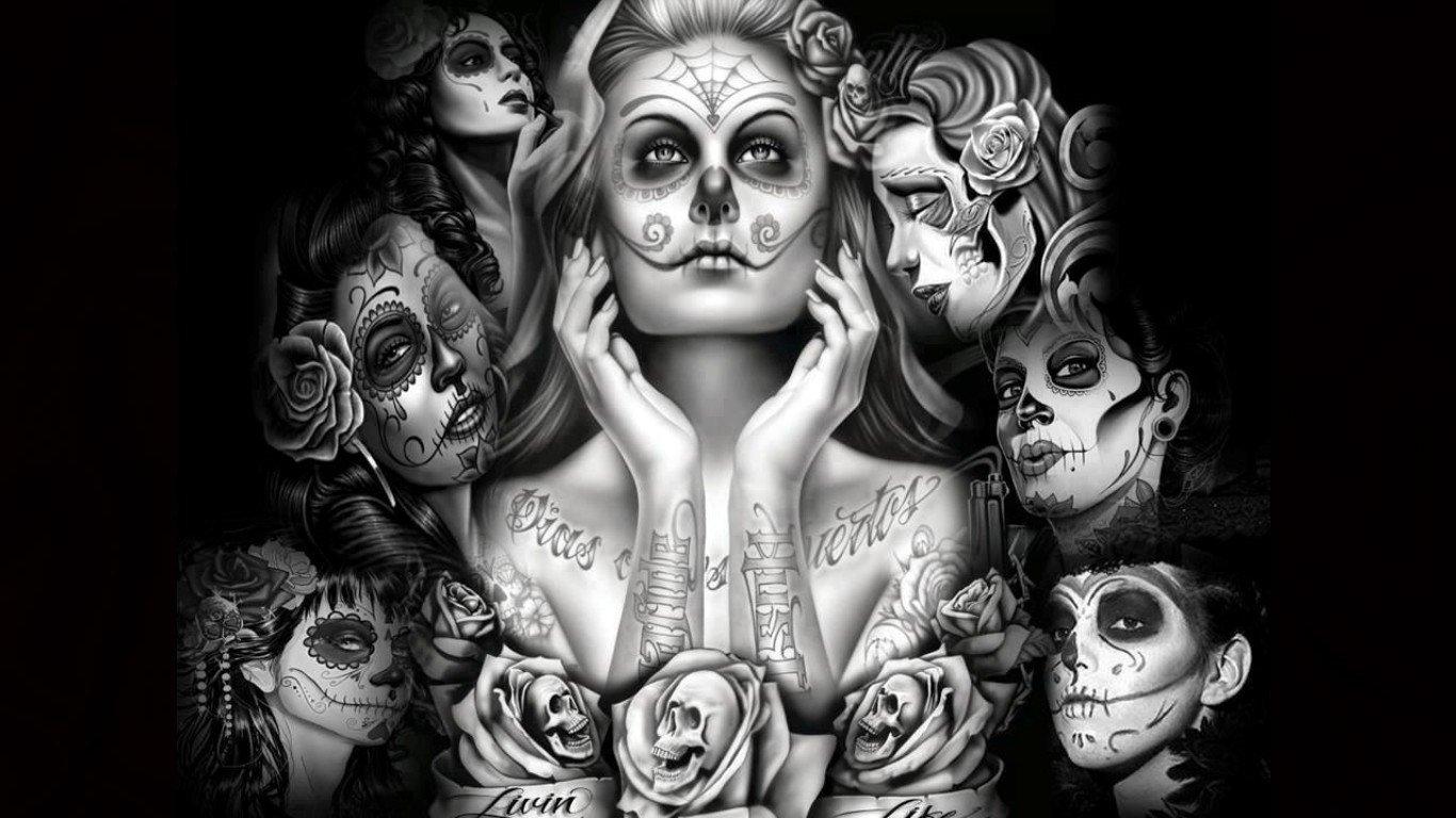 1366x768 Galaxy Sugar Skull Wallpaper