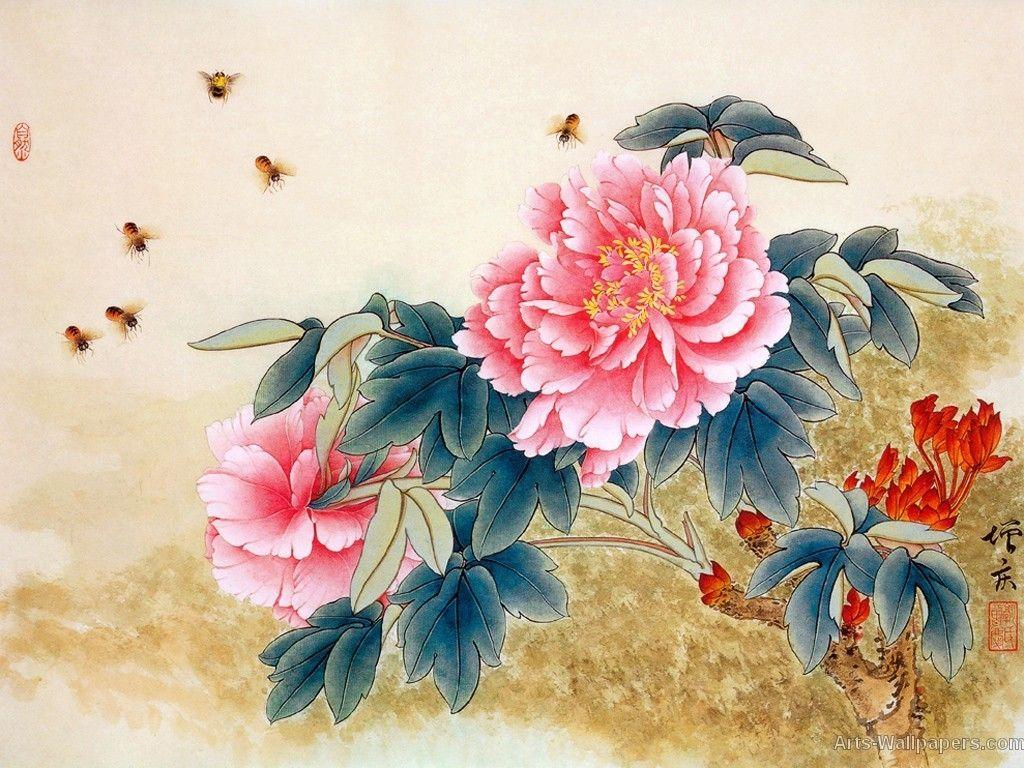 1024x768 Painted Flowers Desktop Wallpaper