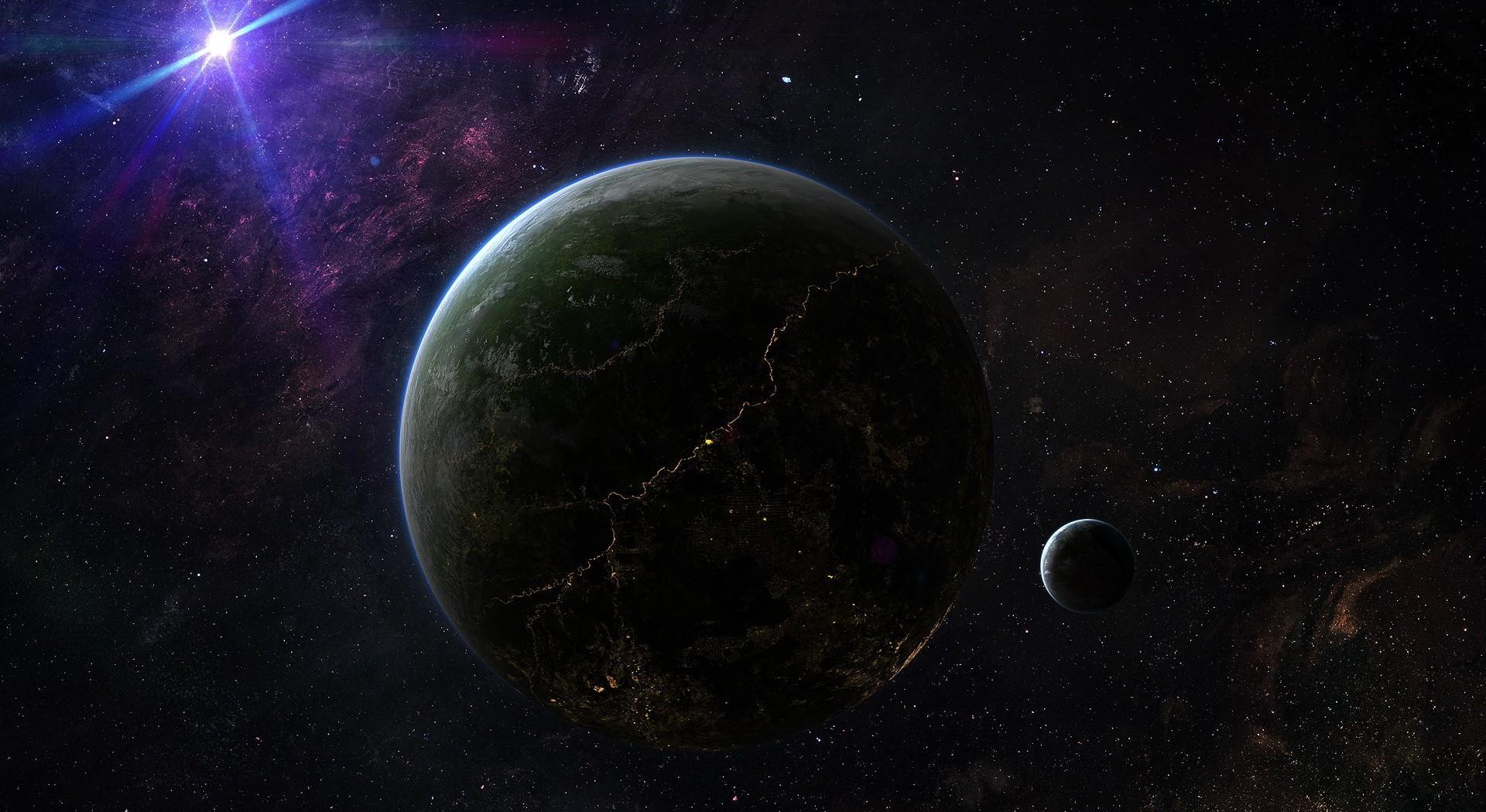 1920x1050 Download wallpaper 1920x1050 stars, planets, universe, light, rays HD background