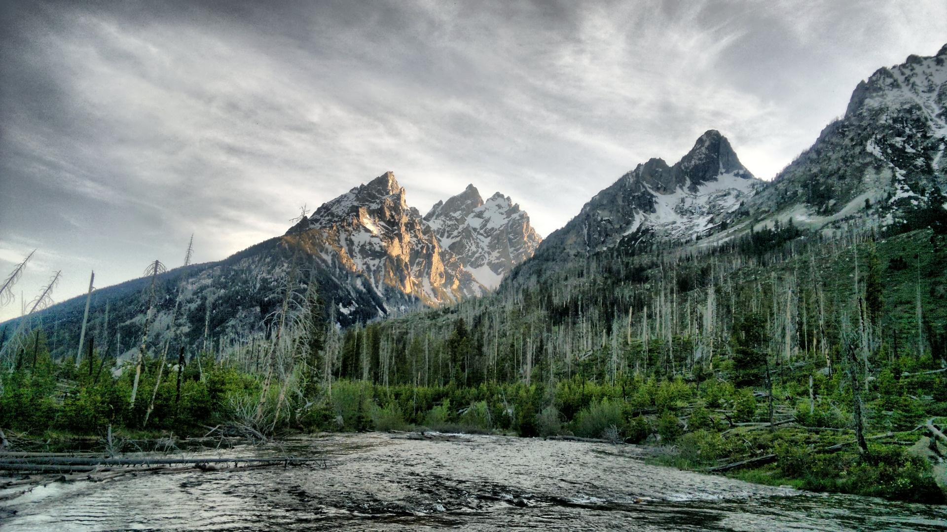 1920x1079 Download wallpaper 1920x1079 river, wood, mountains, trees, dead, colors HD background