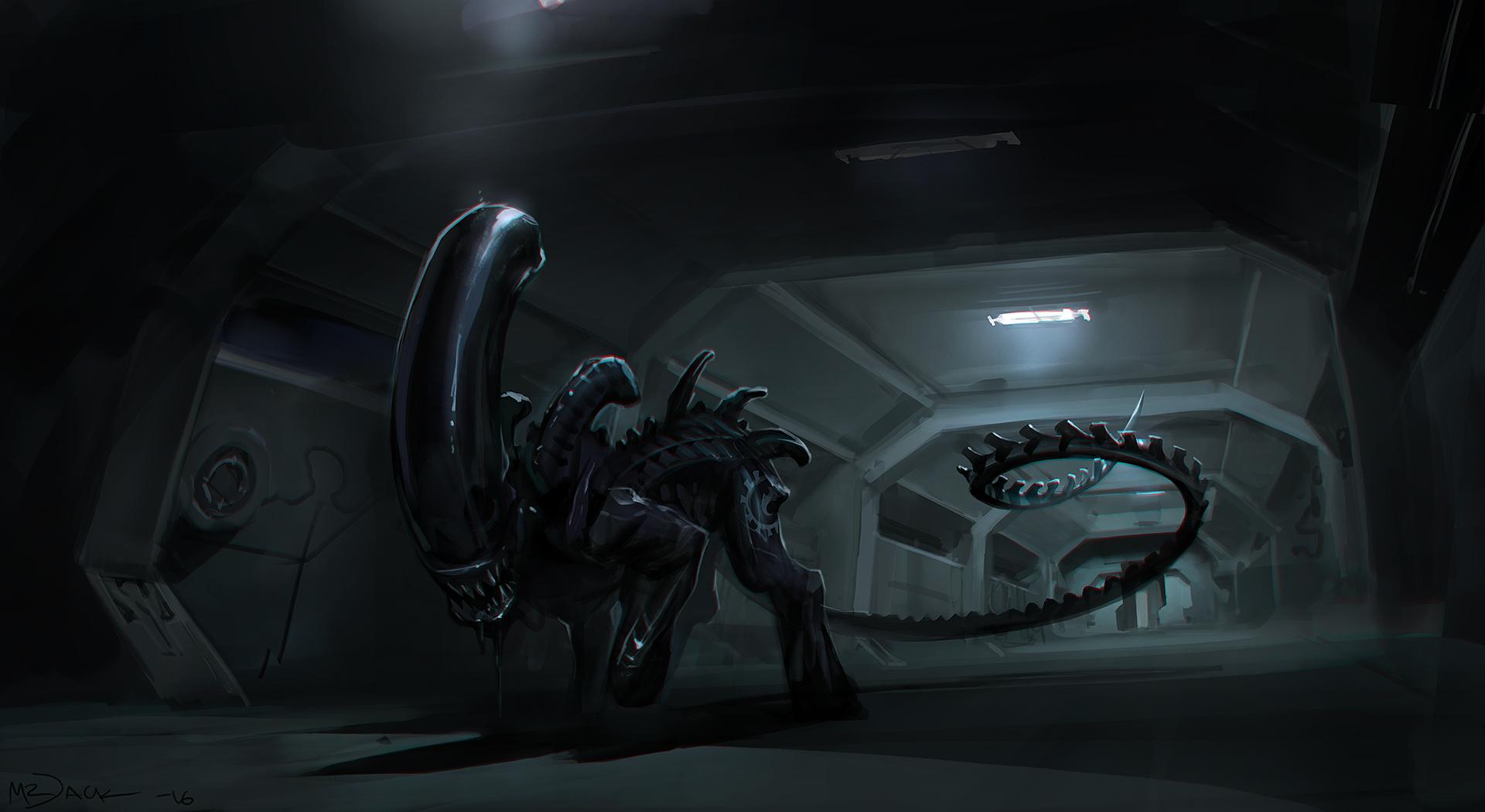 1920x1050 Wallpaper Alien monster Hallway corridor Movies 1920x1050