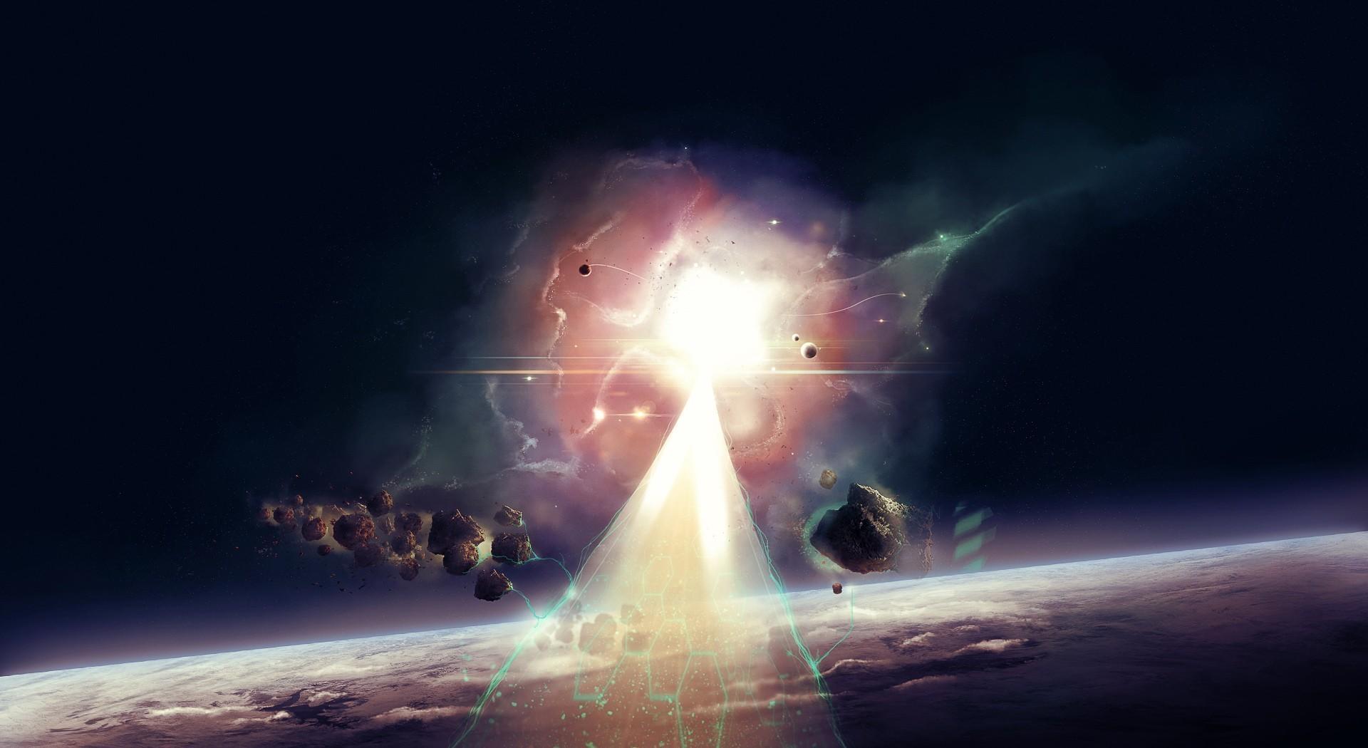 1920x1050 Download wallpaper 1920x1050 space, meteorites, energy, beam HD background