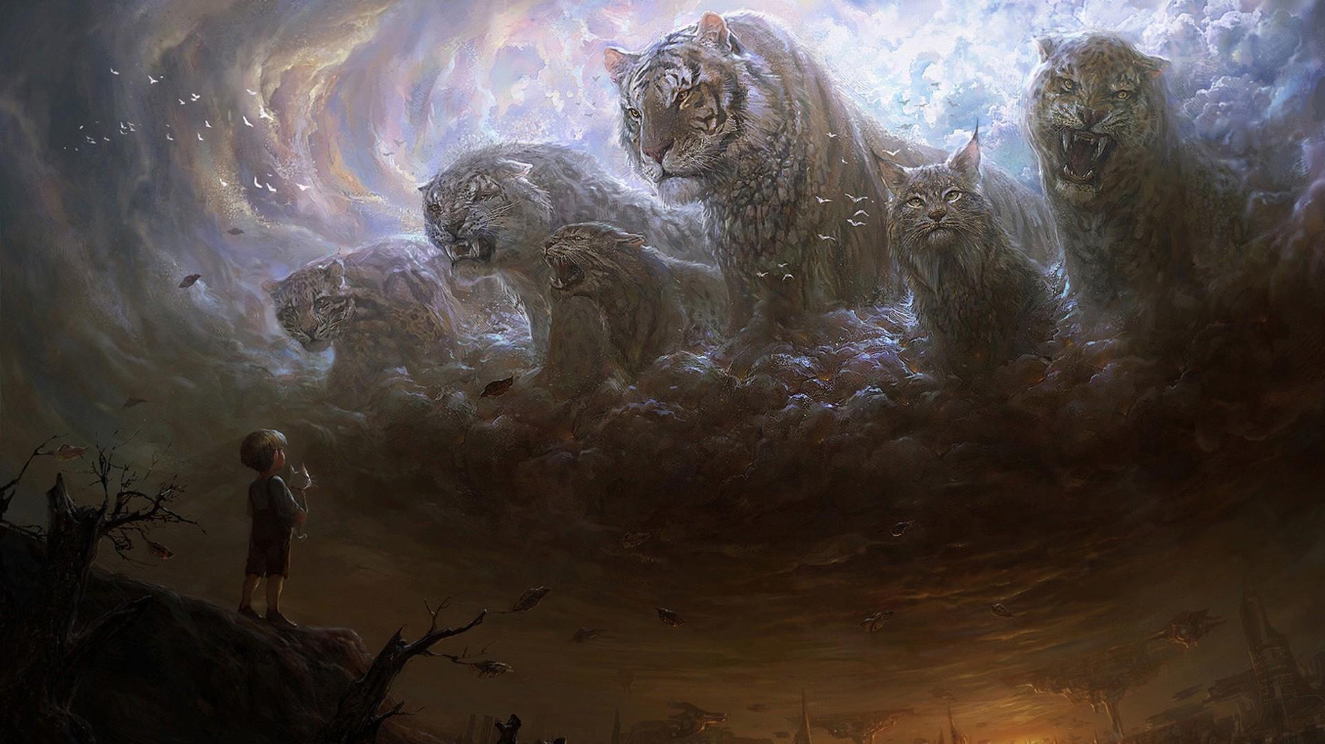 1920x1079 animals tigers fantasy art creatures boys skyscapes 1920x1079 wallpaper