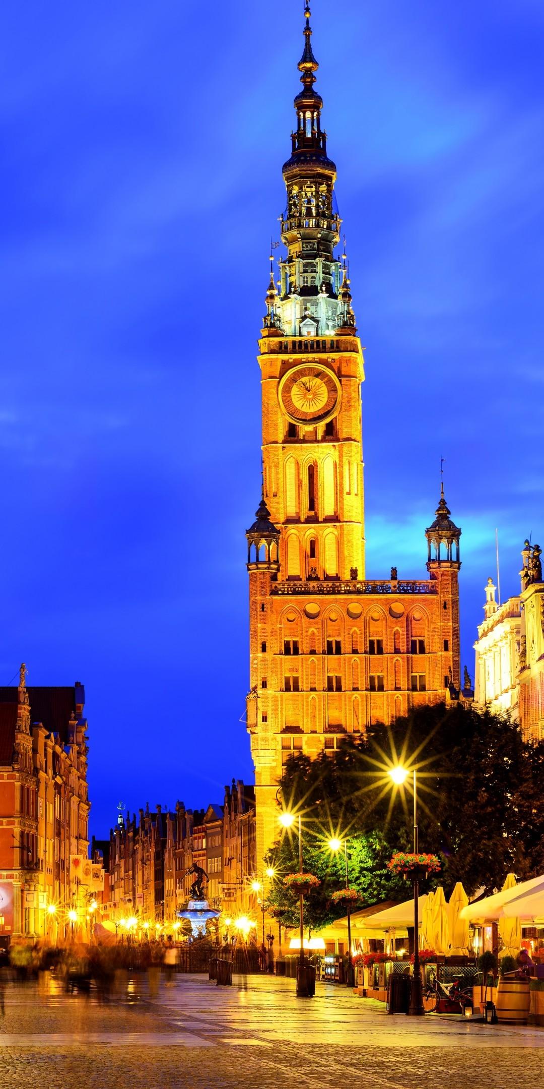 1080x2160 Download 1080x2160 Poland, Gdansk, Night, Lights, Buildings, Architecture, Houses Wallpaper for Huawei Mate 10