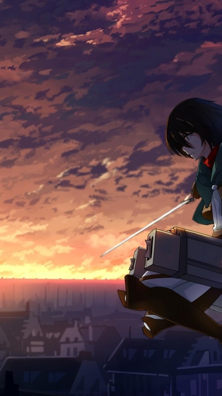 750x1334 Download 750x1334 Attack On Titan, Mikasa Ackerman, Shingeki No Kyojin, Scenic, Buildings Wallpaper for iPhone iPhone 6