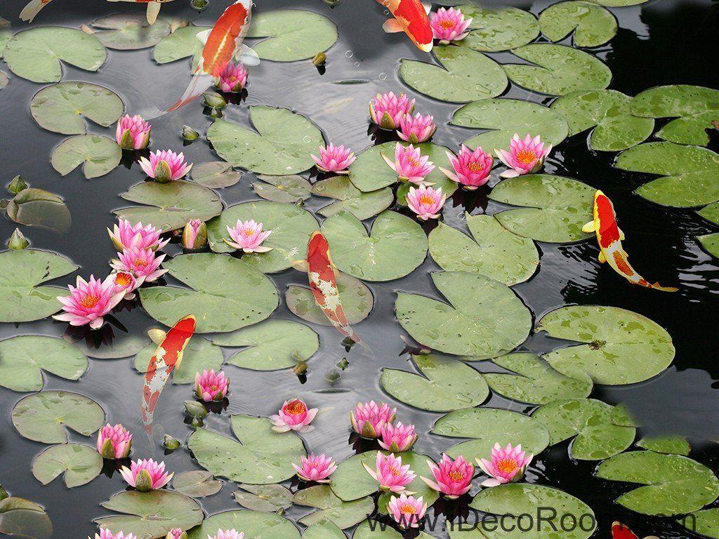 1024x768 Water Lily Lotus Red Carp Fish 00045 Floor Decals 3D Wallpaper Wall