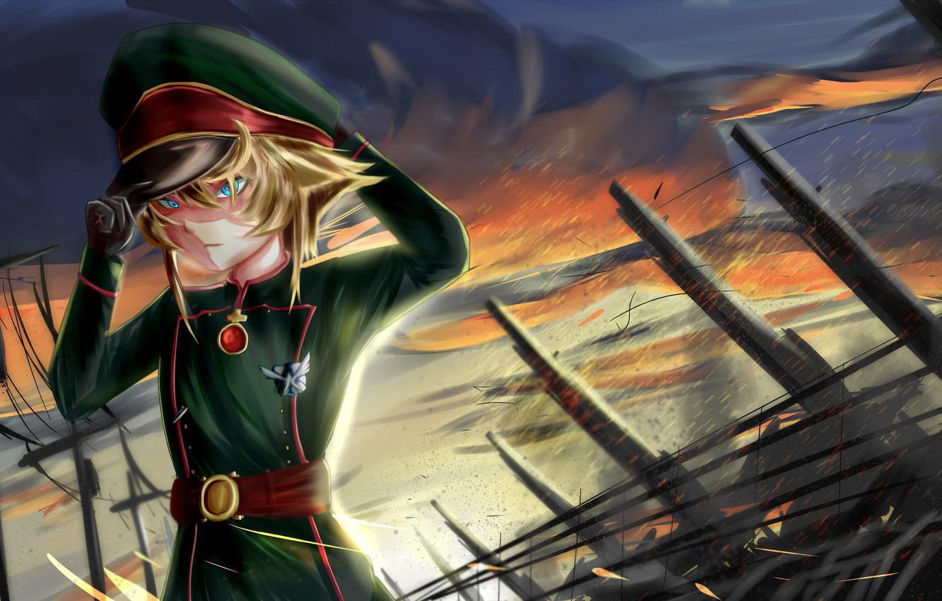 1332x850 Wallpaper kawaii, battlefield, girl, gun, soldier, military, weapon, war, anime, blonde, asian, pose, cute, manga, oriental, asiatic image for desktop, section прочее