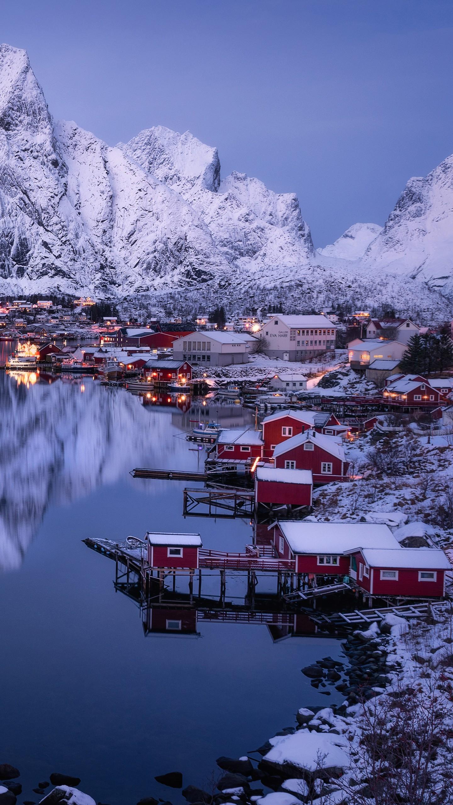 1440x2560 Fjord Lofoten Islands Mountain Norway With Reflection On River 4K 8K HD Travel Wallpaper