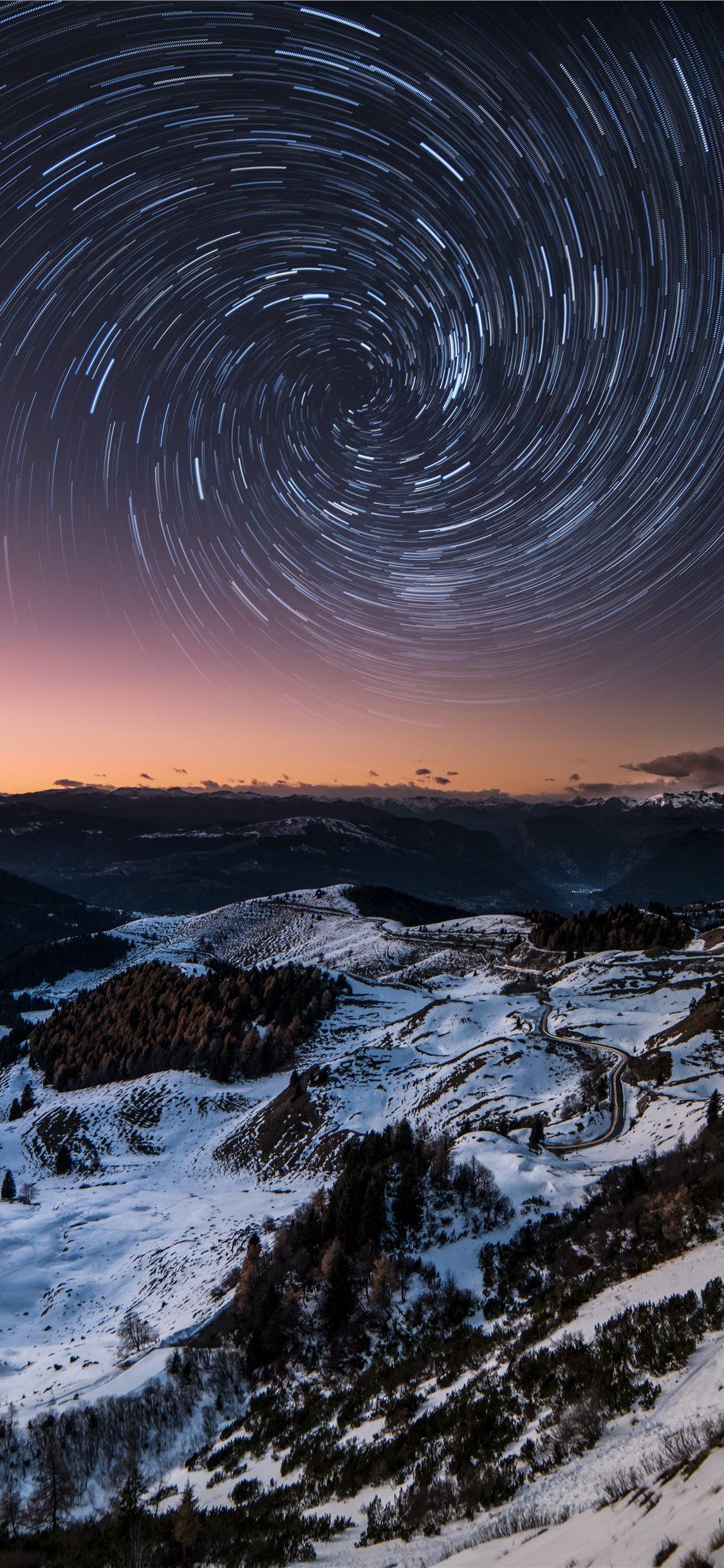1125x2436 Mountain Vortex Star Trail iPhone X Wallpaper Free Download