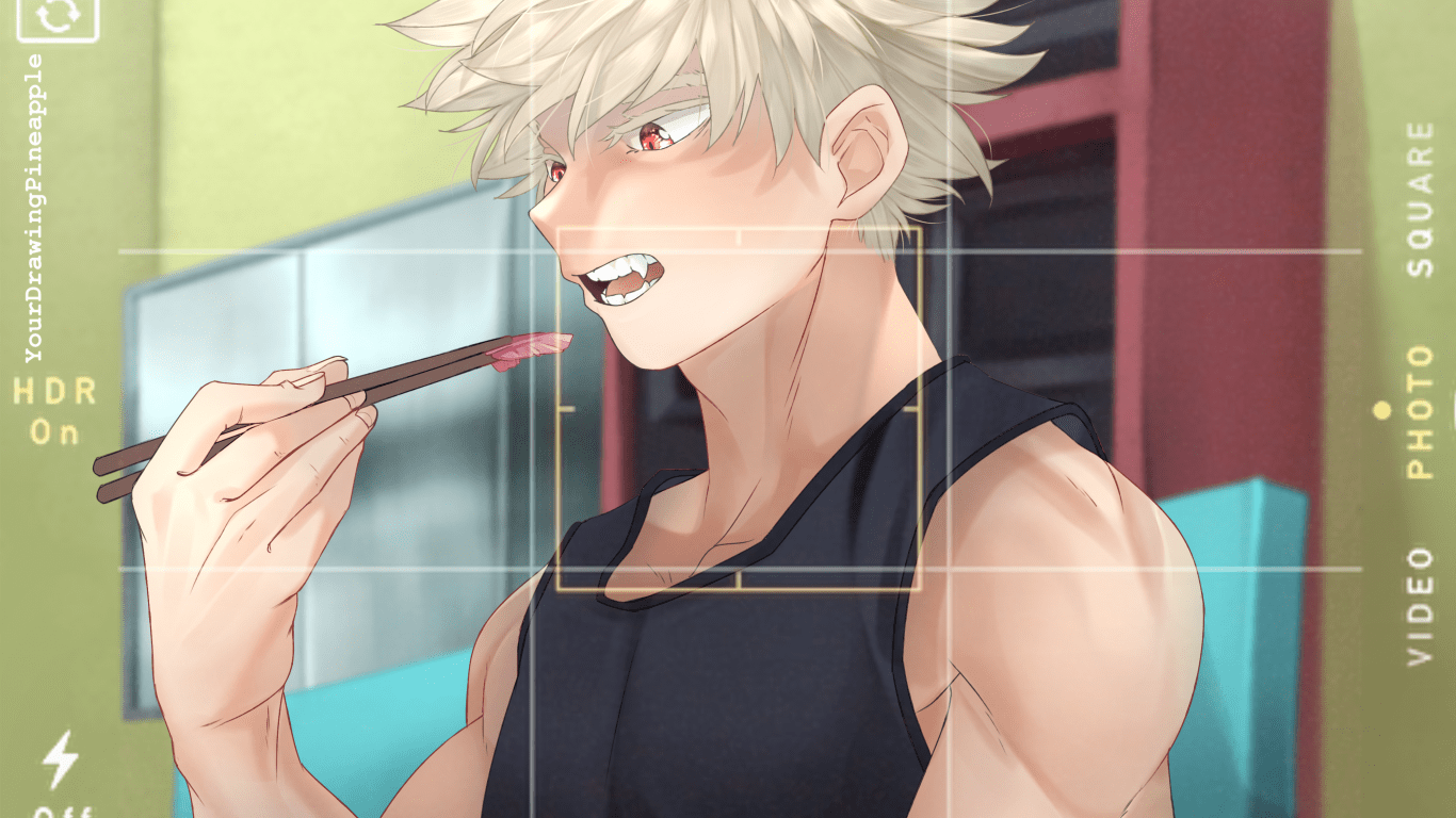 1366x768 Download 1366x768 Bakugou Katsuki, Boku No Hero Academia, Eating, Chopsticks Wallpaper for Laptop, Notebook