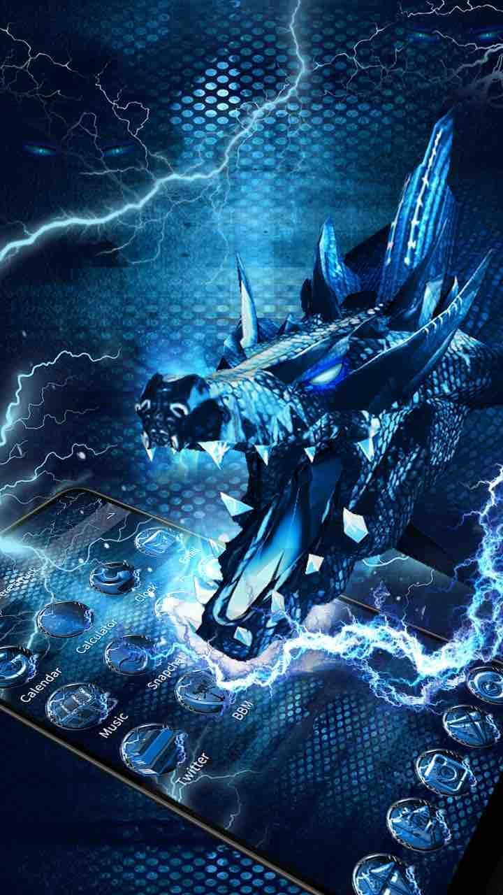 720x1280 3D blue fire ice dragon Thunder theme for Android