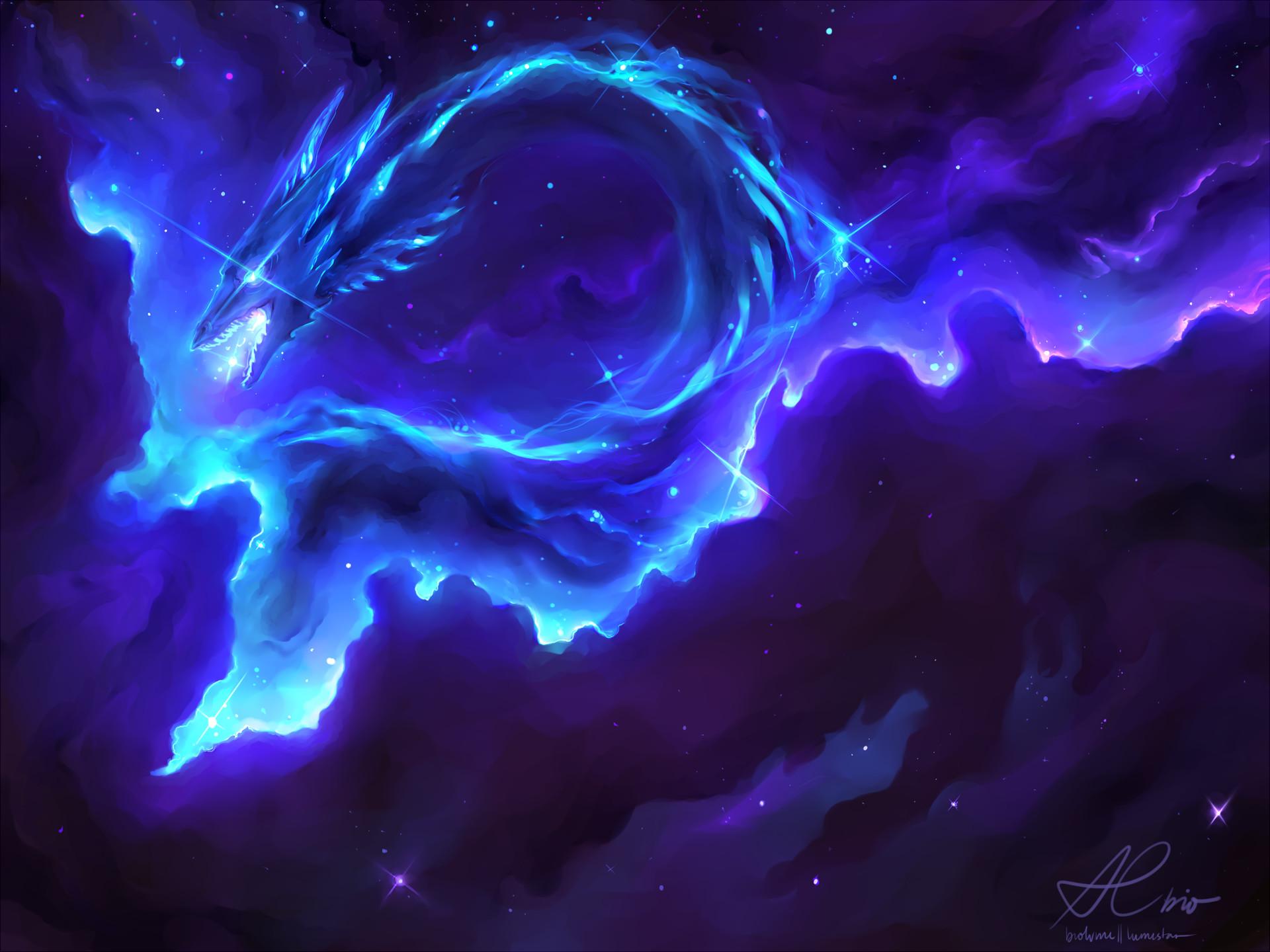 1920x1440 Dragon, Nebula, Blue, Space wallpaper