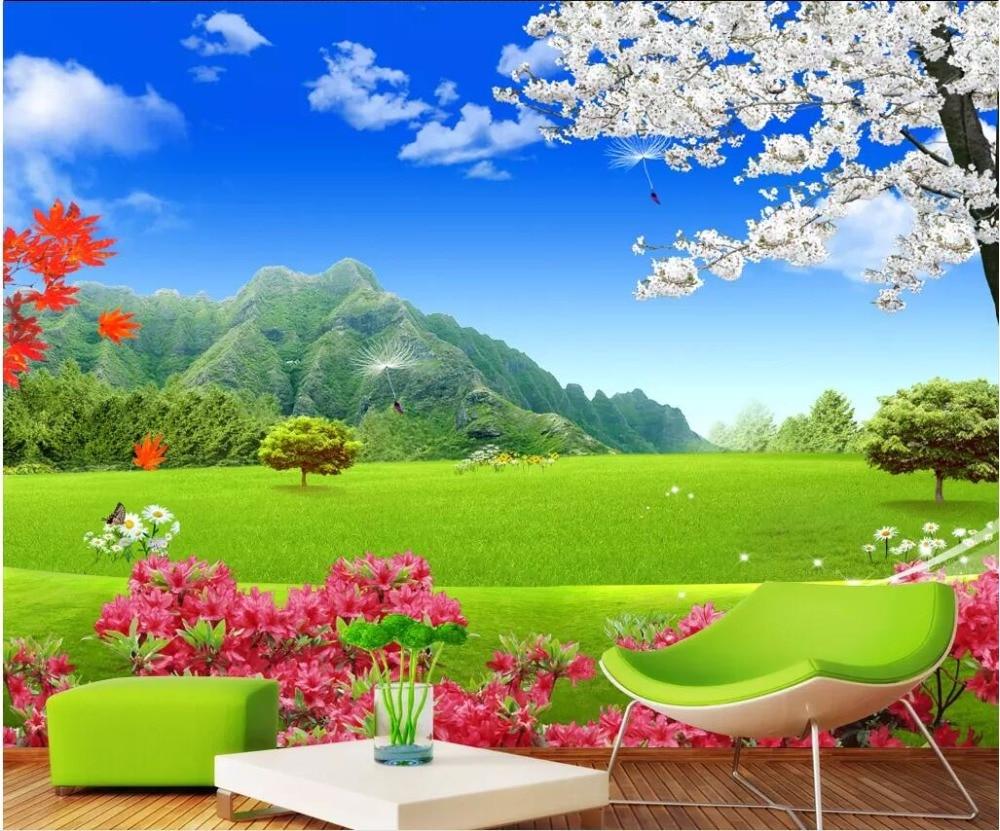 1000x831 custom mural 3D photo wallpaper for bedroom Natural landscape green meadow cherry blossom background wallpaper for walls 3 d at the price of $13.93 in