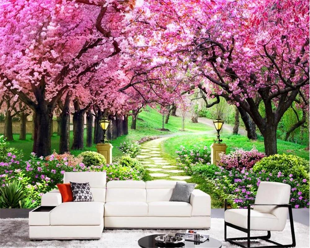 1000x800 beibehang Personalized Fashion Beauty Wallpaper Cherry Blossom Garden Path Landscape Interior Background wall papers home decor. Wallpaper