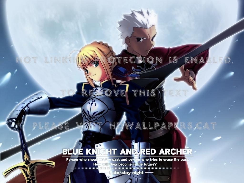 1024x768 blue knight & red archer future fate stay