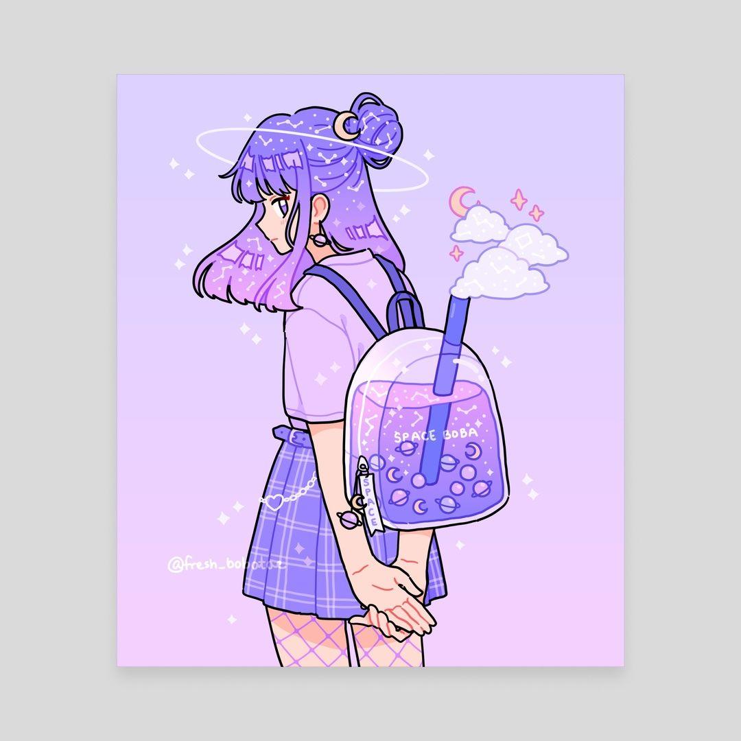 1080x1080 space boba backpack, an art canvas by fresh_bobatae. Seni kawaii, Seni karakter, Ilustrasi karakter