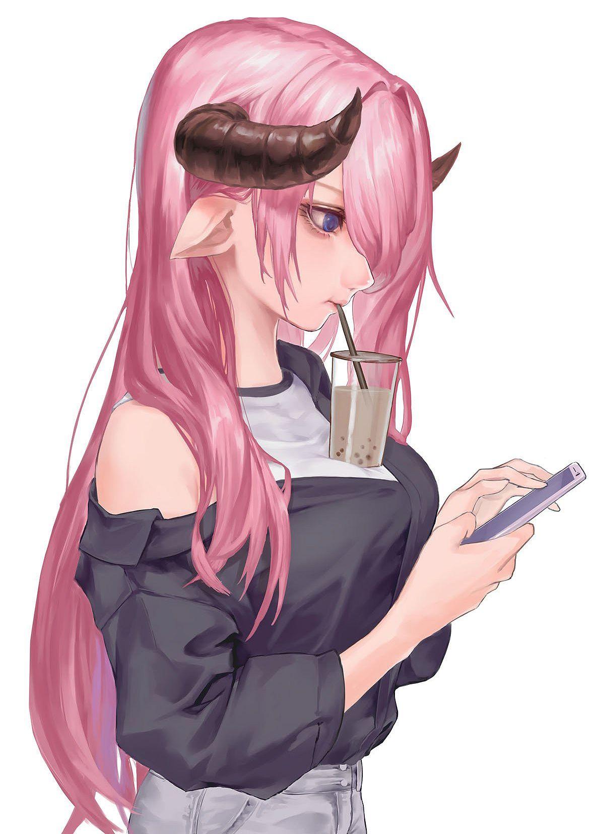 1177x1655 Anime Girl Drinking Boba Wallpaper
