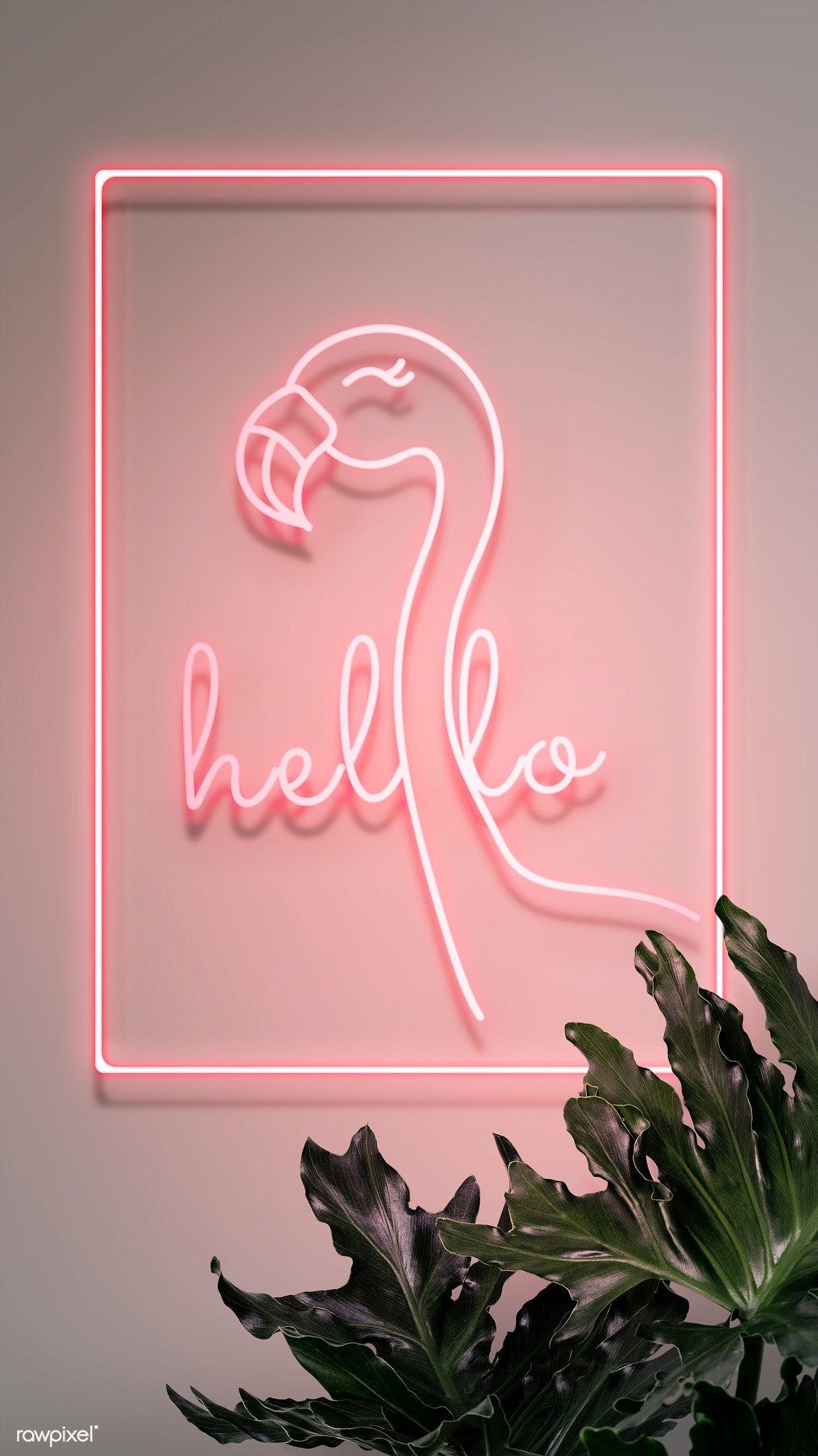 1200x2133 Download premium image of Neon red hello with a flamingo in a frame 894325. Neon wallpaper, Pink wallpaper iphone, Flamingo wallpaper