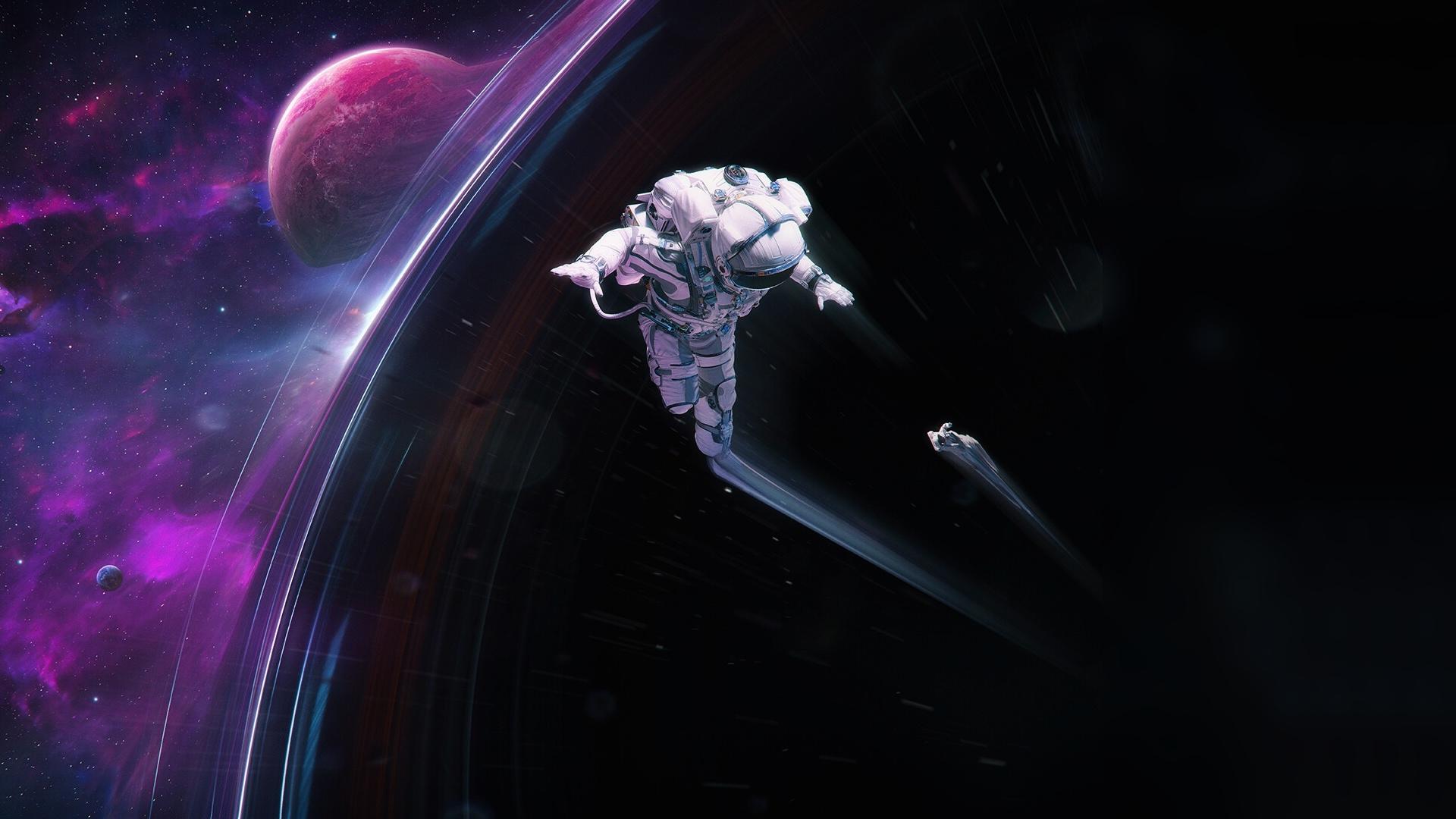 1920x1080 Download Space, astronaut, planet, art wallpaper, 1920x Full HD, HDTV, FHD, 1080p