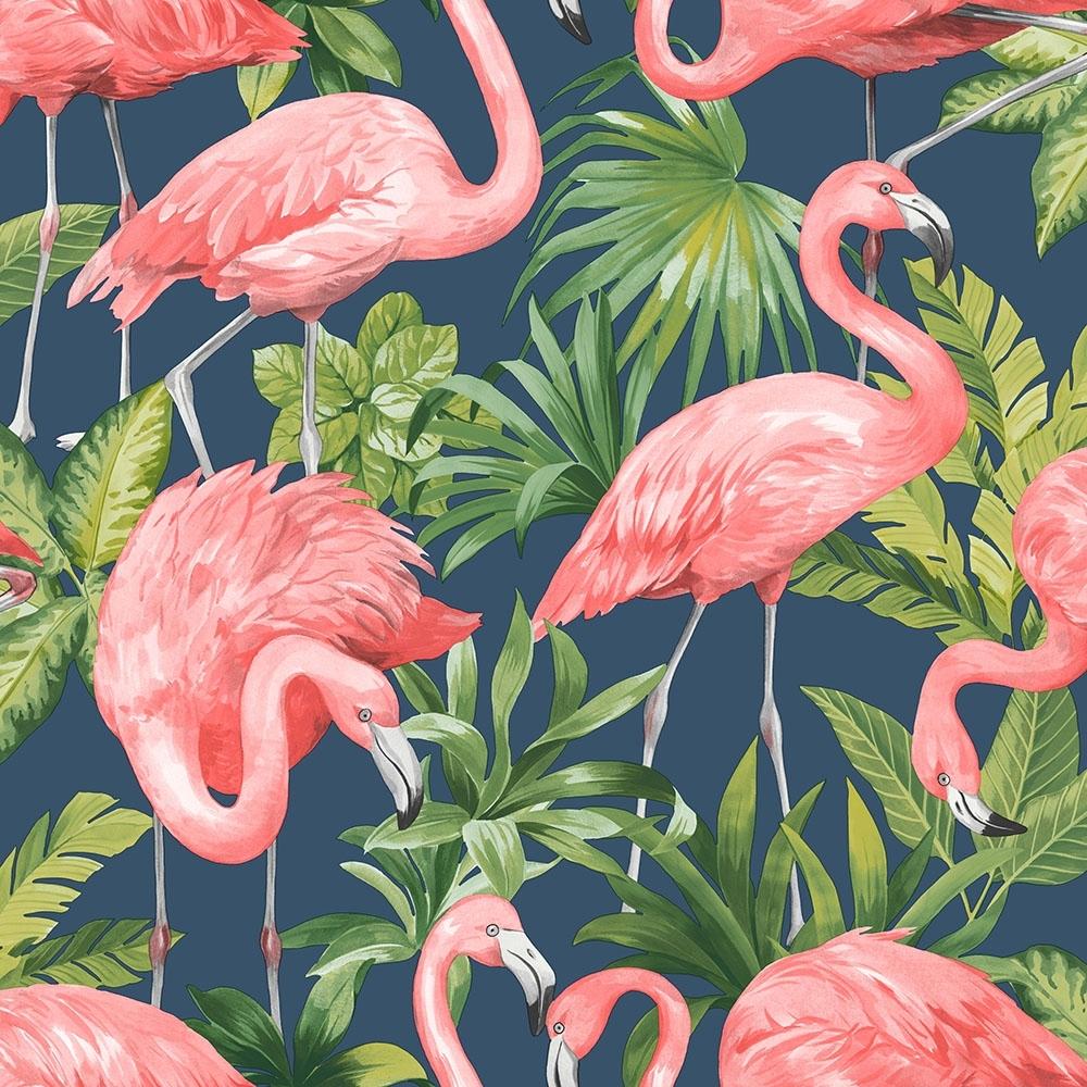 1000x1000 Flamingo wallpaper in navy blue & pink. I Love Wallpaper