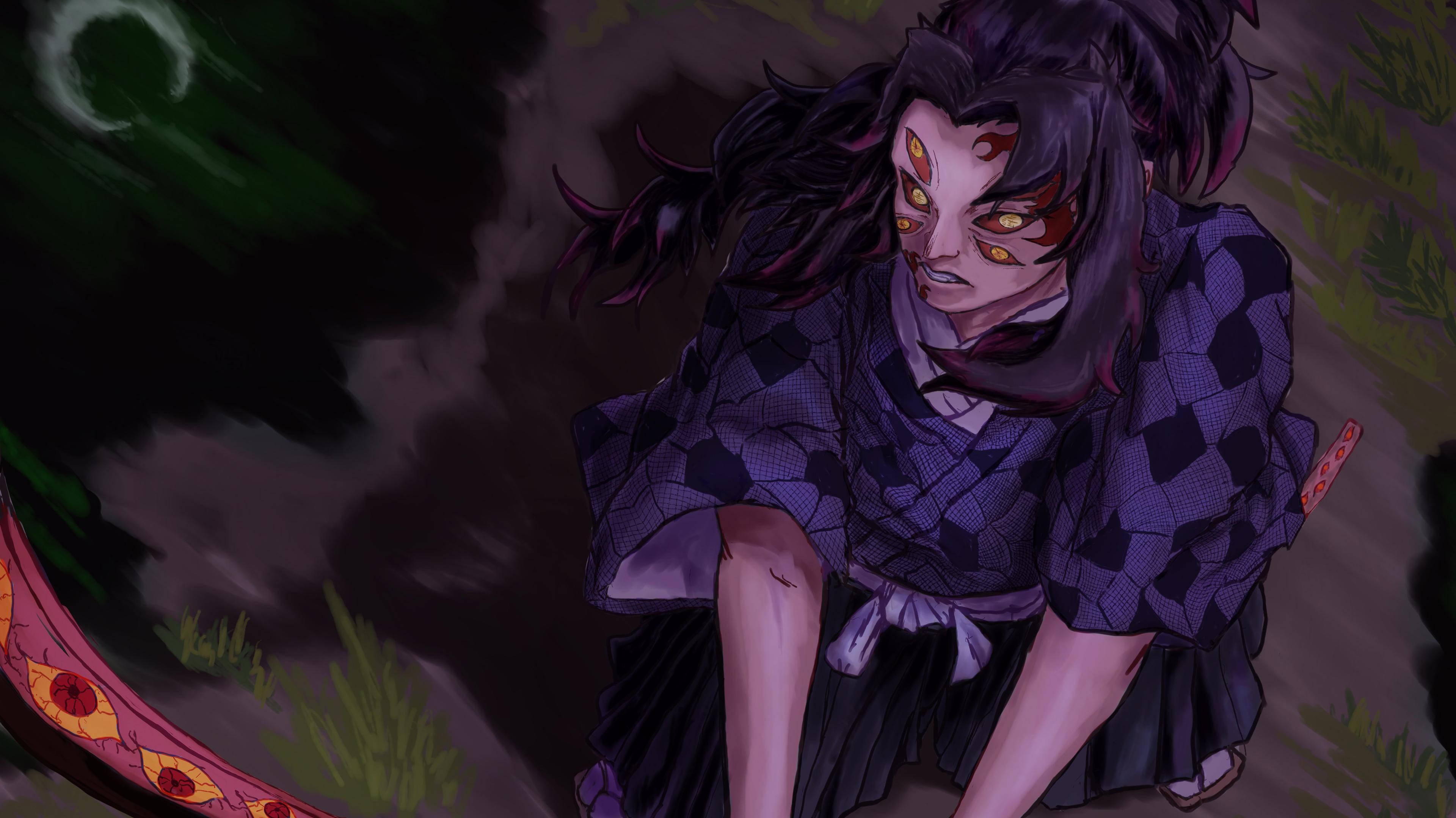 3840x2160 Demon Slayer Kimetsu no Yaiba Kokushibou Sitting On Ground 4K HD Anime Wallpaper
