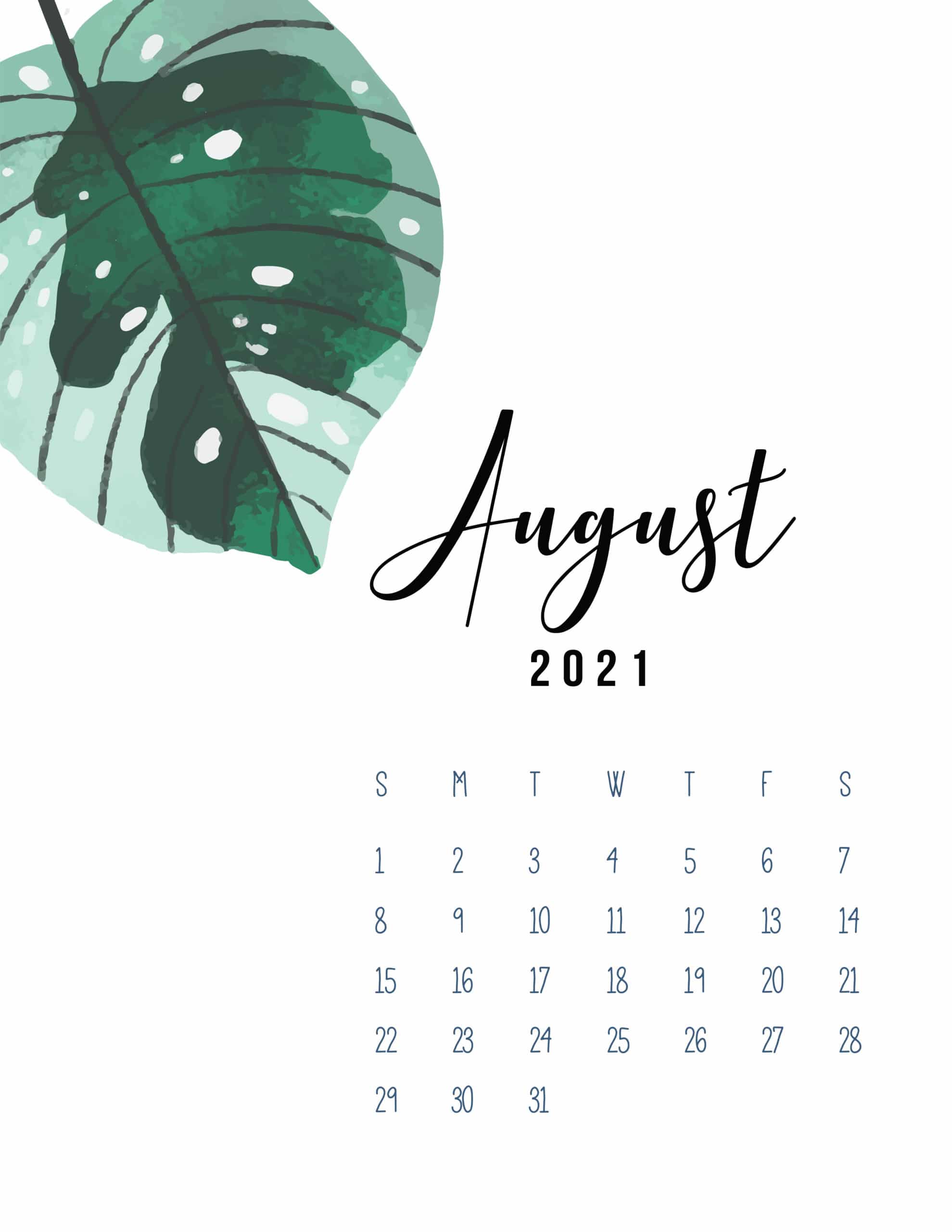 1979x2560 August 2021 Botanical Calendar