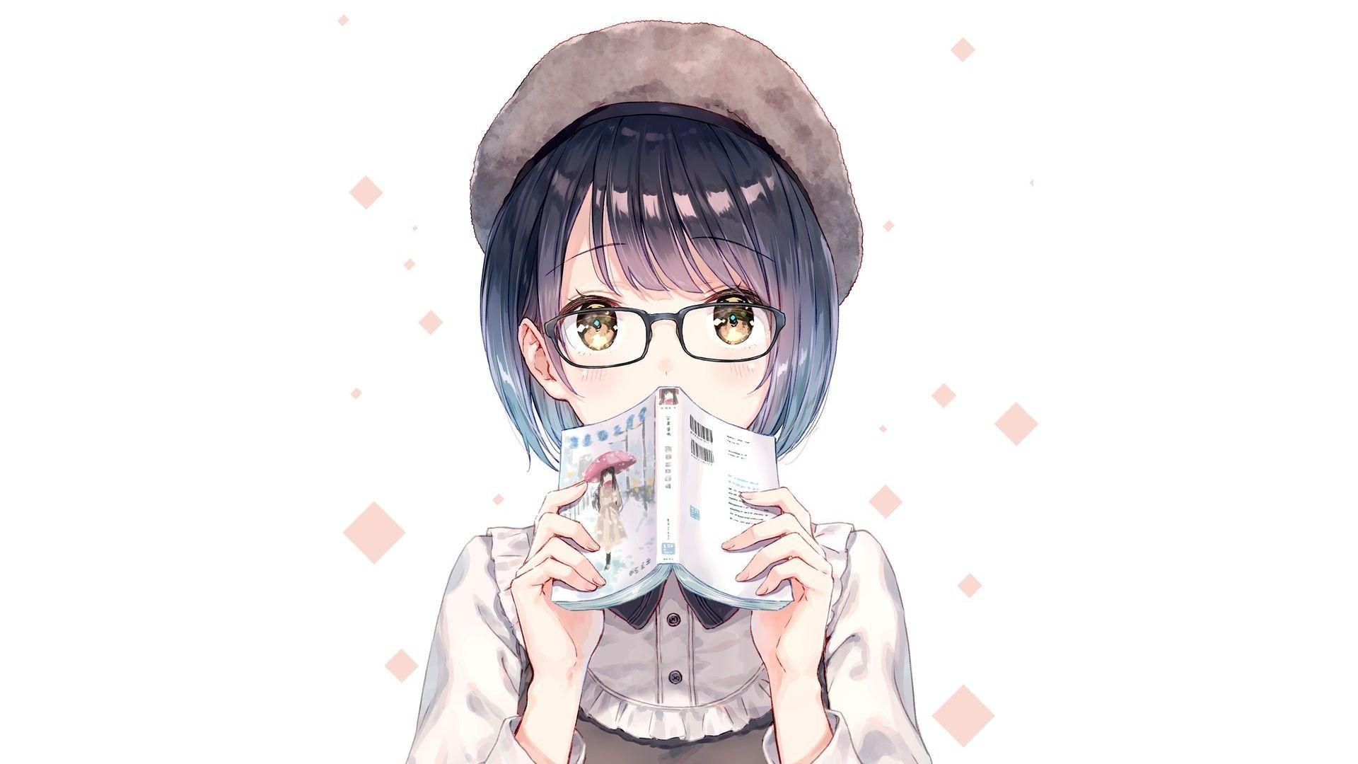 1920x1080 Desktop Wallpaper Anime Girl, Short Hair, Book, HD Image, Picture, Background, 1df774