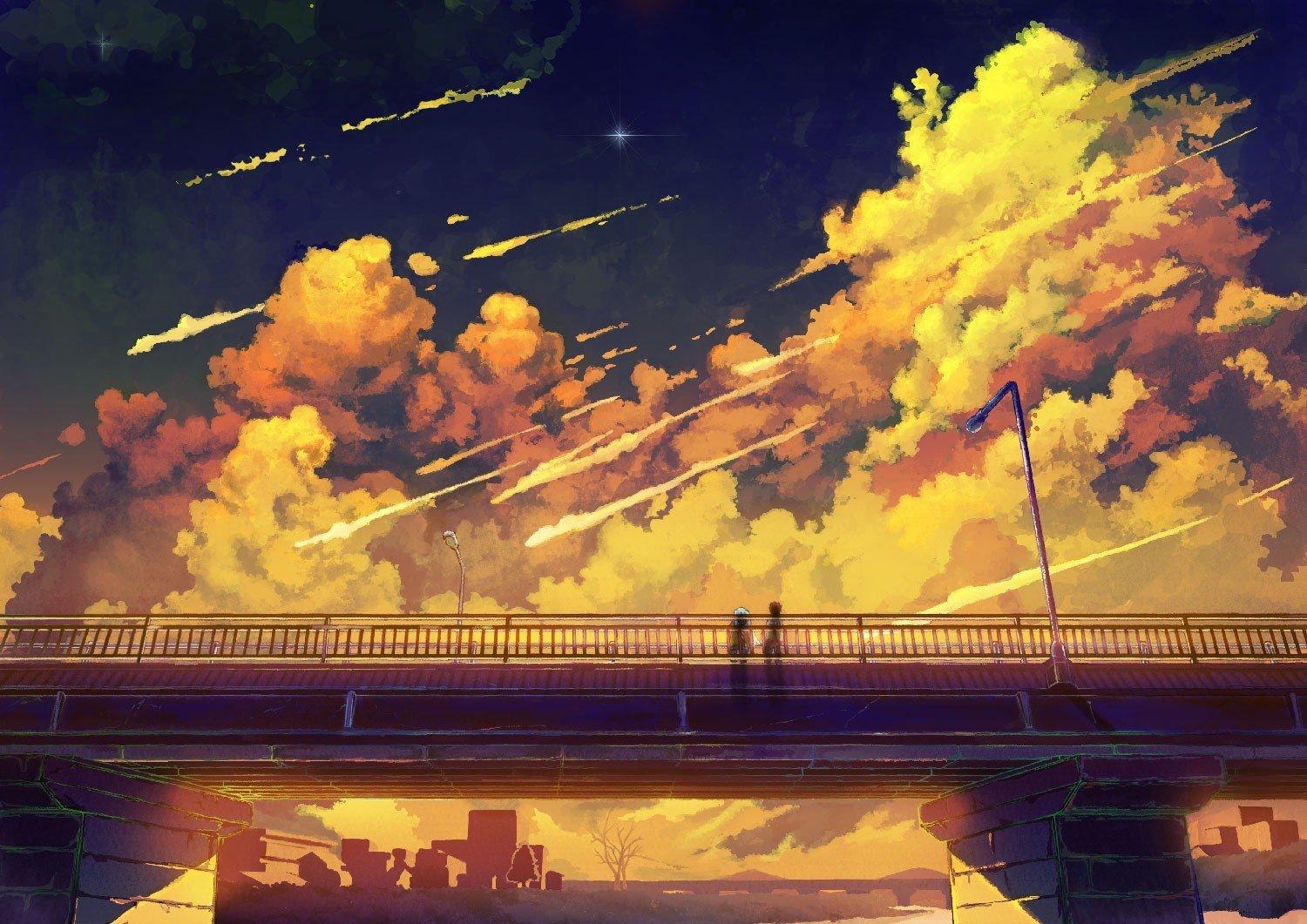 Wallpaper Bridge Anime Background Image Painting Stock Illustration  1475068517  Shutterstock