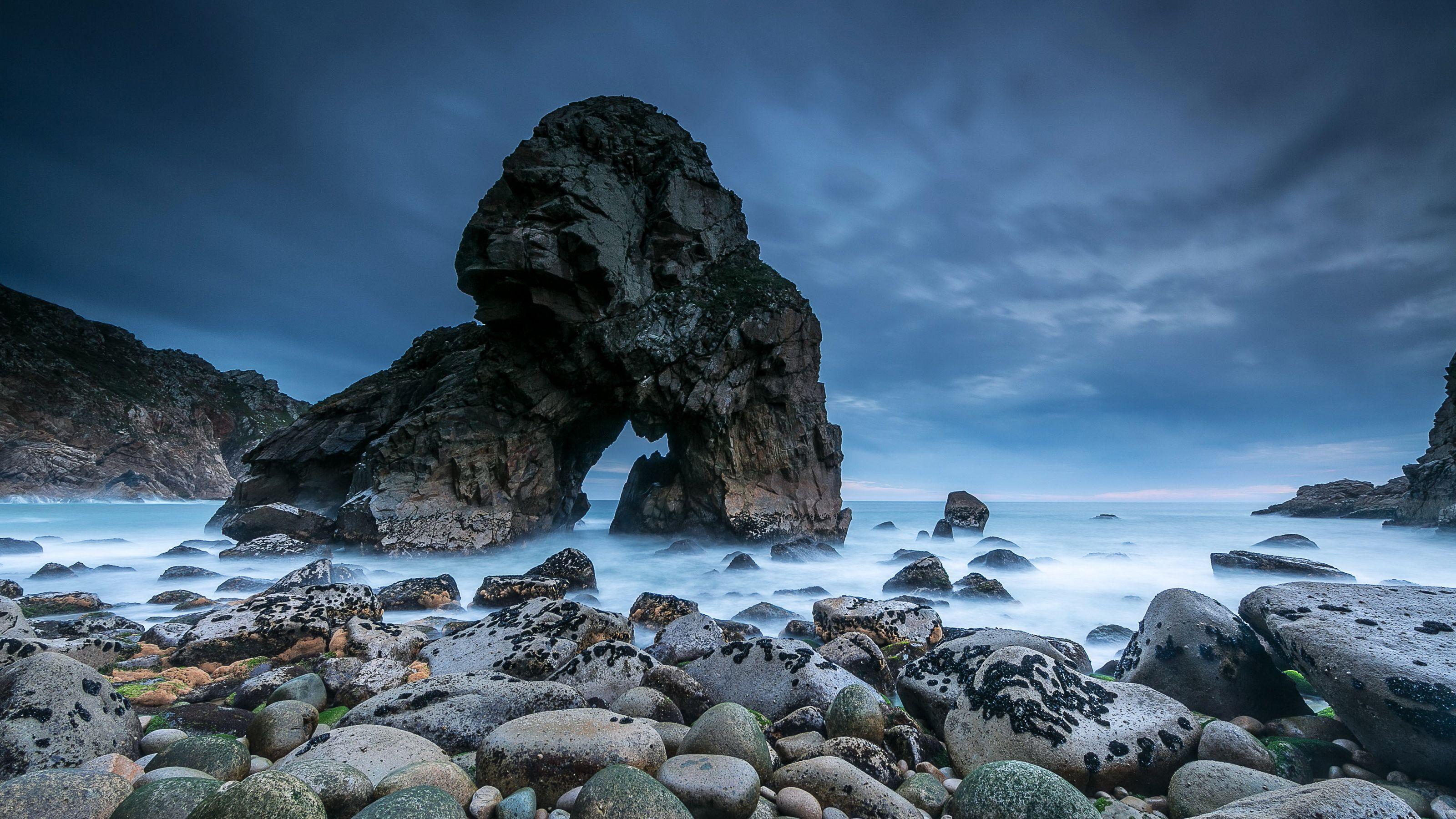 3200x1800 Picture Portugal Cliff Nature Sky Coast Stones 3200x1800