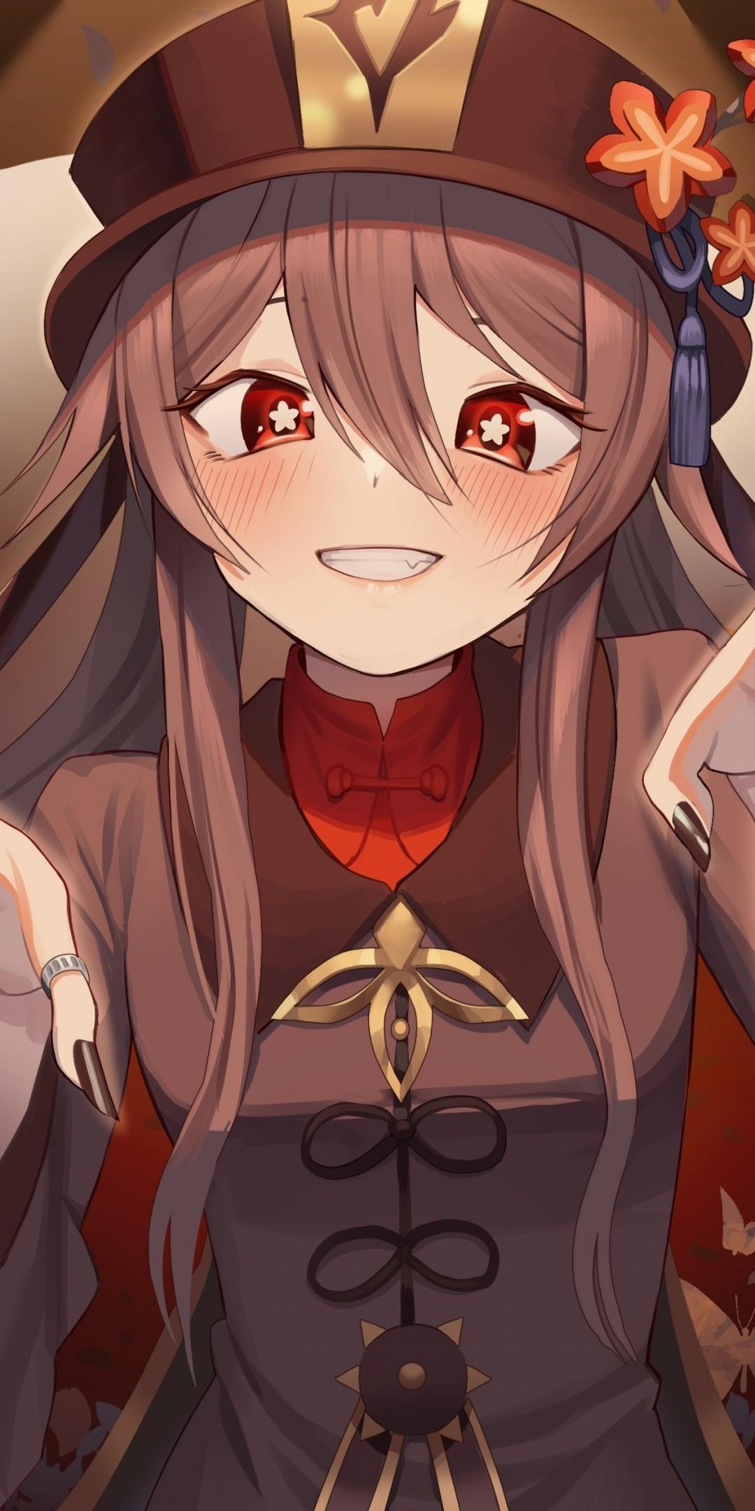 1080x2160 Download 1080x2160 Hu Tao, Genshin Impact, Anime Games, Smiling, Blushes, Butterflies, Fang Wallpaper for Huawei Mate 10